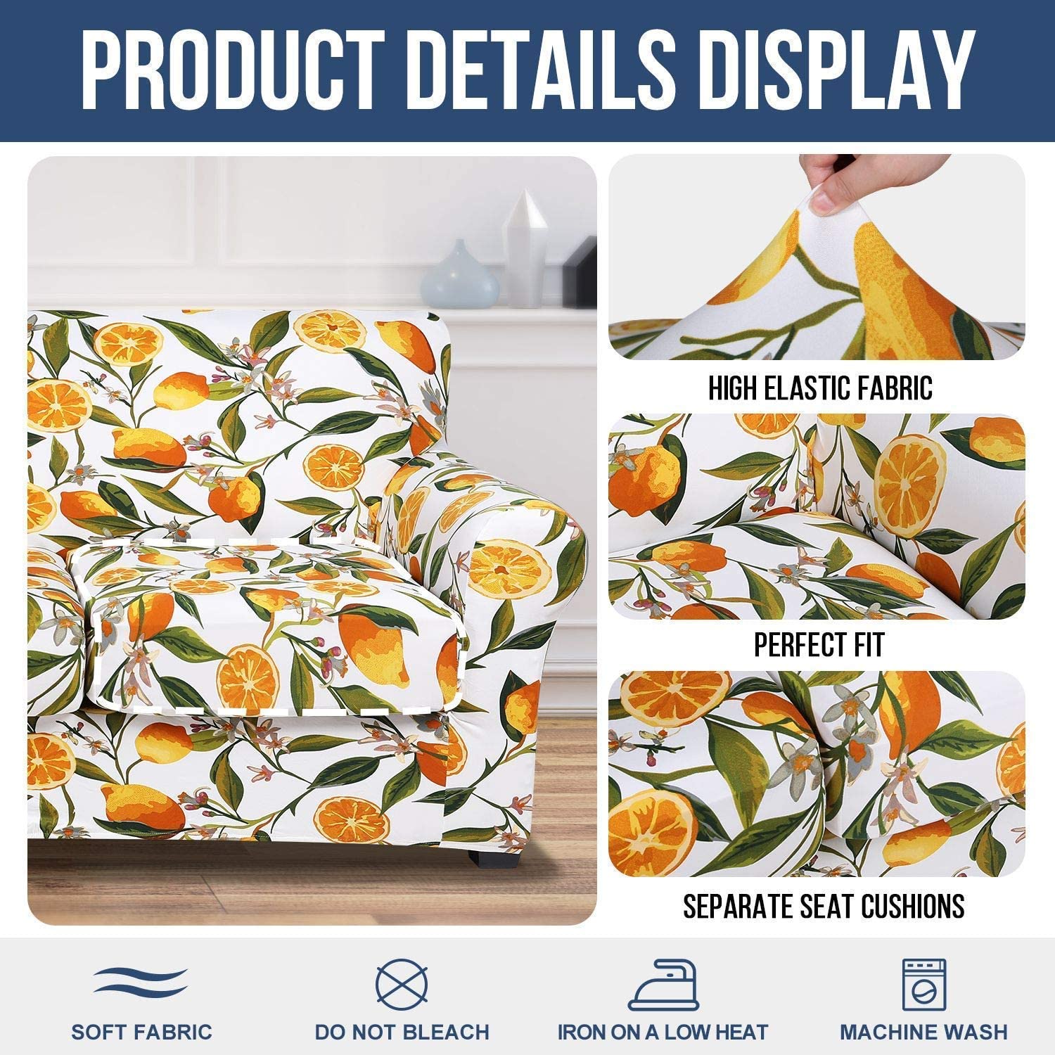 Hyha Printed Stretch Sofa Cover Set - 3 Cushion Couch Cover (72