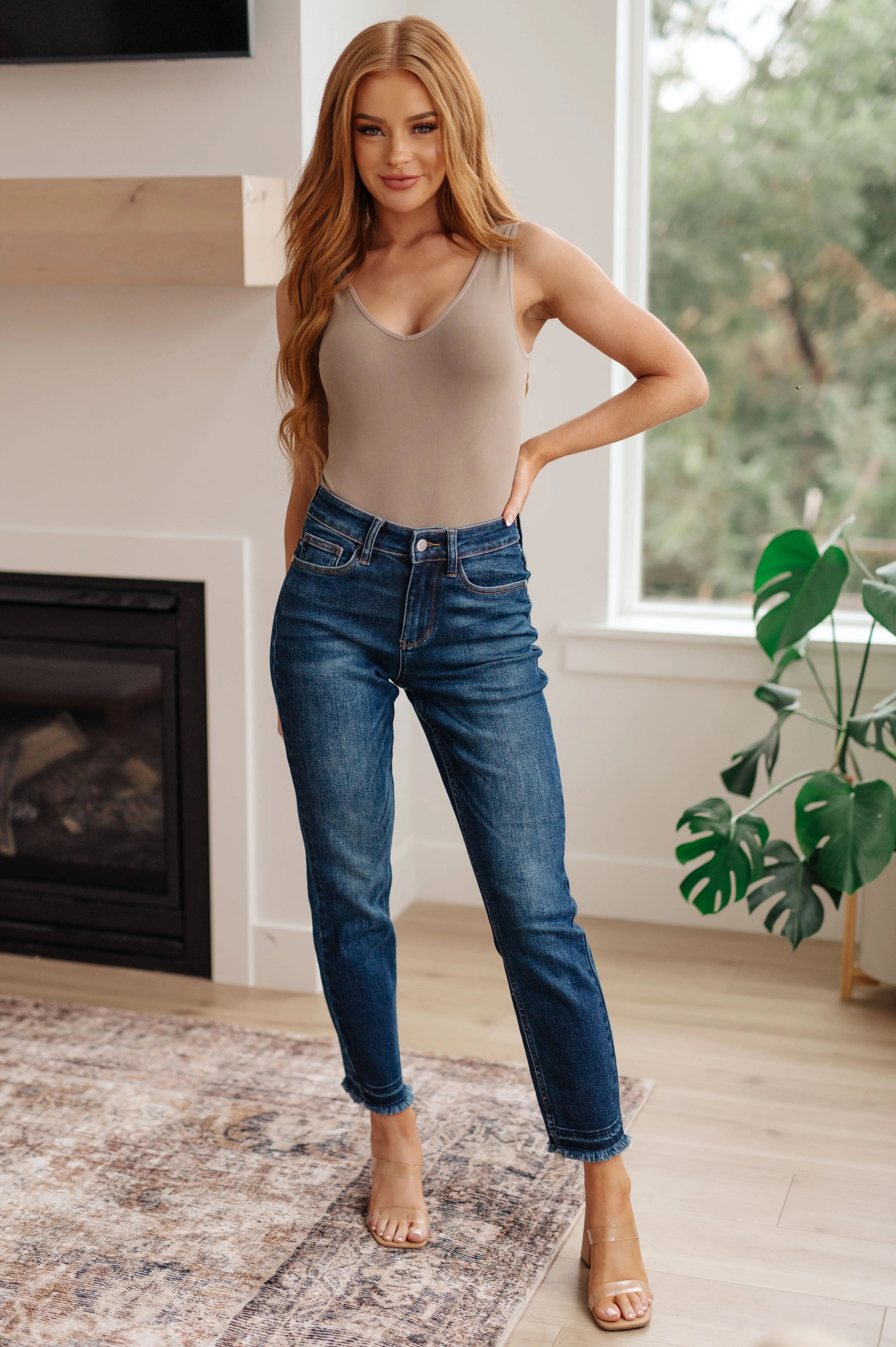 Phillipa High Rise Release Hem Slim Jeans for Women - Stretchy Skinny Denim Pants with Comfortable Waistband | Perfect for Casual Wear, Office & Date Night