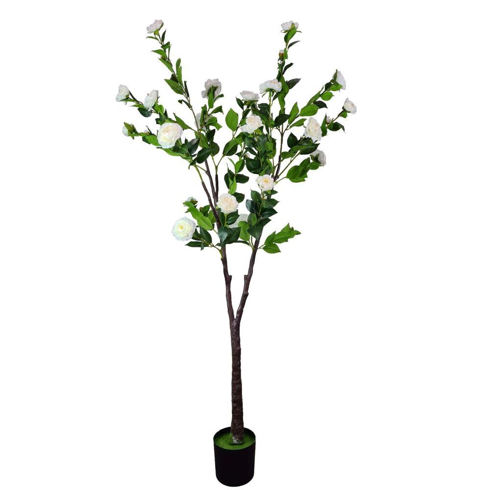 Premium 180cm Artificial White Camellia Tree - Realistic Flowering Faux Plant for Home Decor, Office, Wedding Centerpiece & Indoor Garden Arrangement