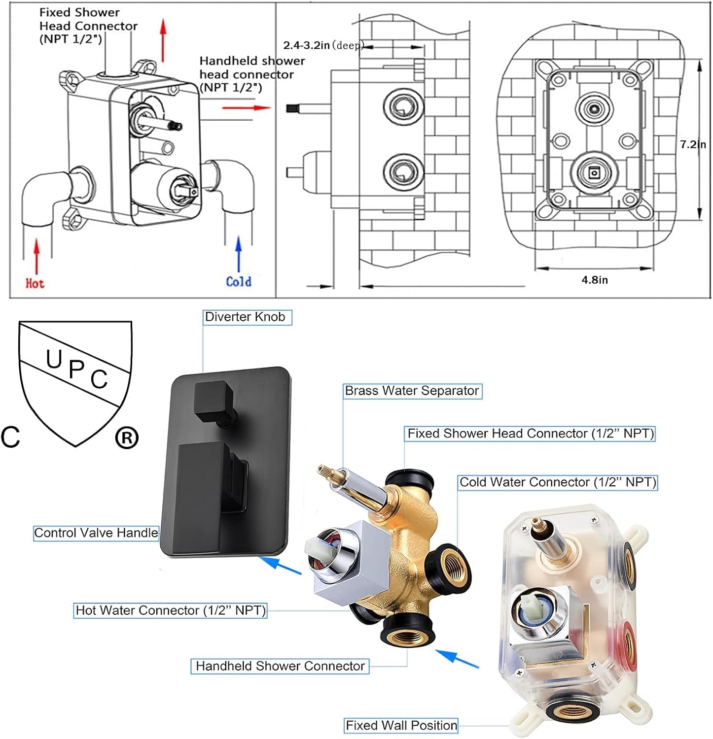 Premium Matte Black Rain Shower System - 12