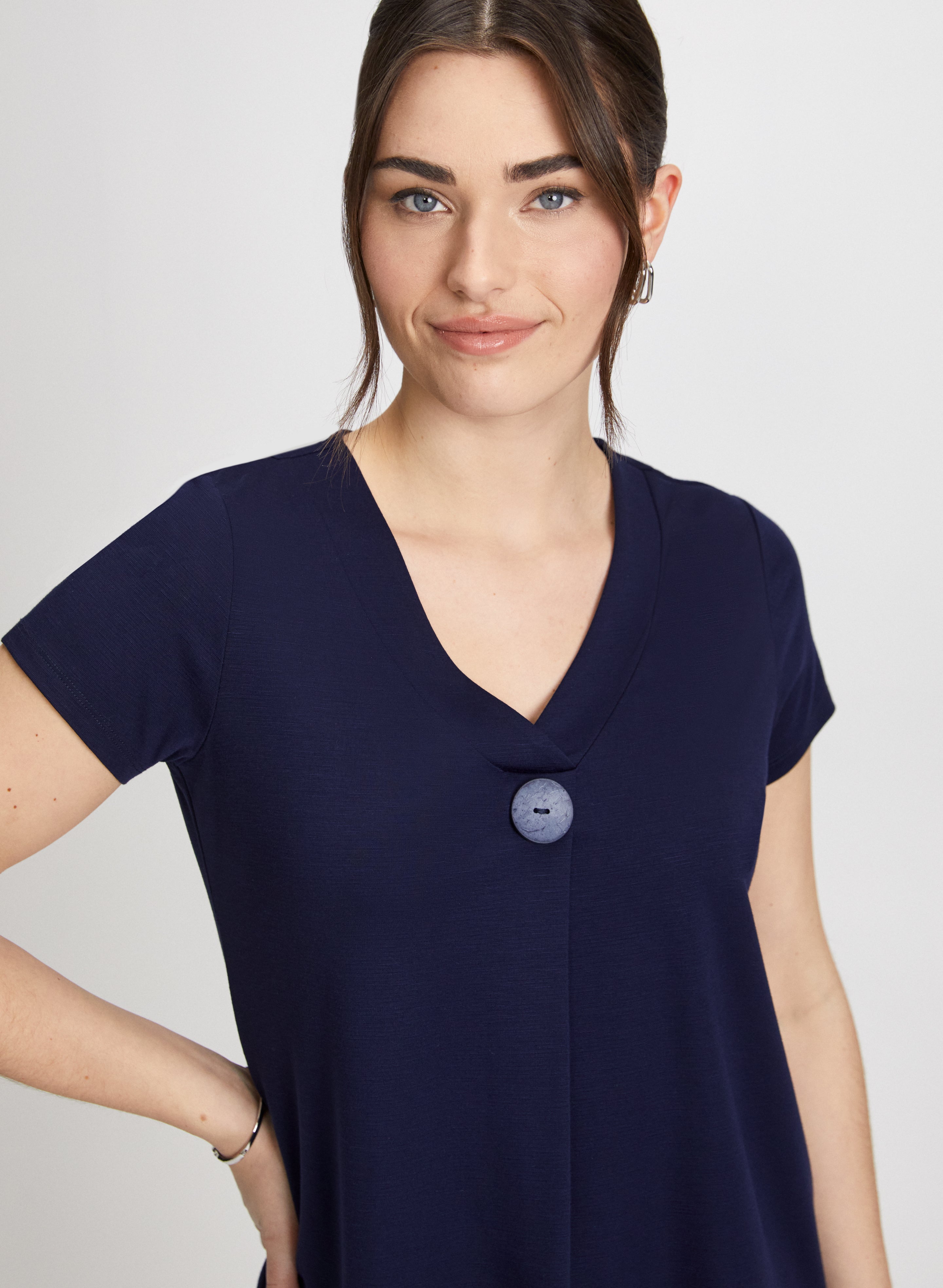 Stylish Decorative Button T-Shirt for Women | Fashion Casual Top with Unique Button Details | Perfect for Everyday Wear, Office & Date Nights