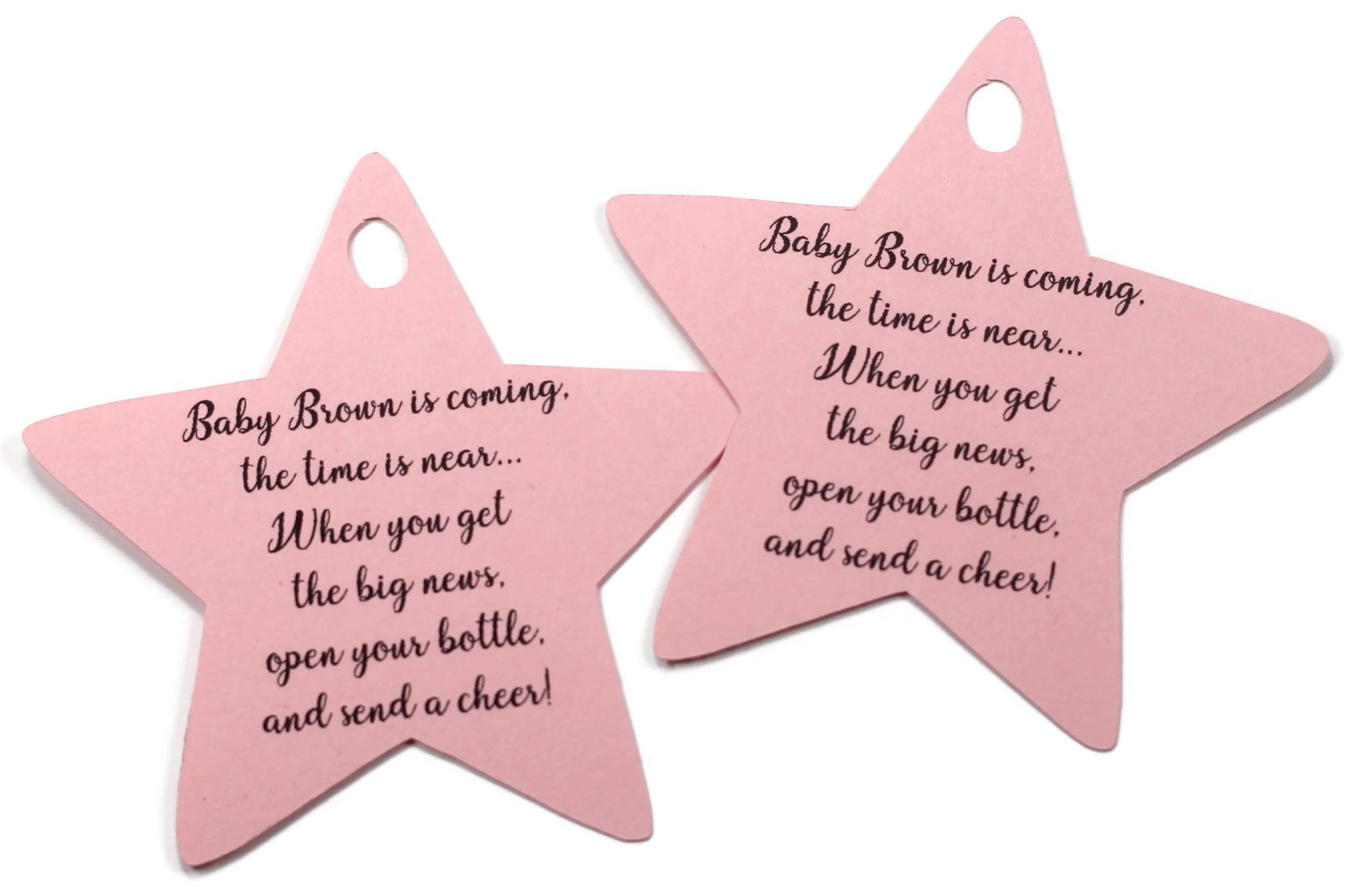 Star Shaped Bottle Favor Tags - 20pc Baby Pink Wedding or Baby Shower Gift Tags - Perfect for Wine Bottles, Champagne, and Party Favors