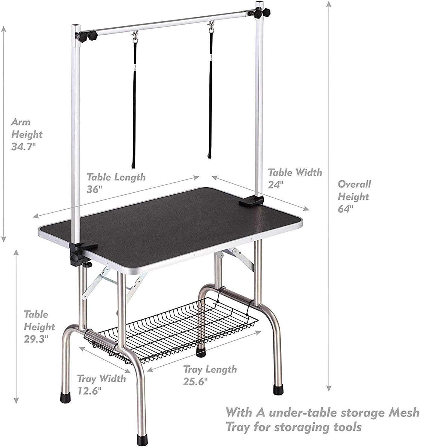 **Heavy Duty Adjustable Pet Grooming Table with Arm, Noose & Mesh Tray – 36