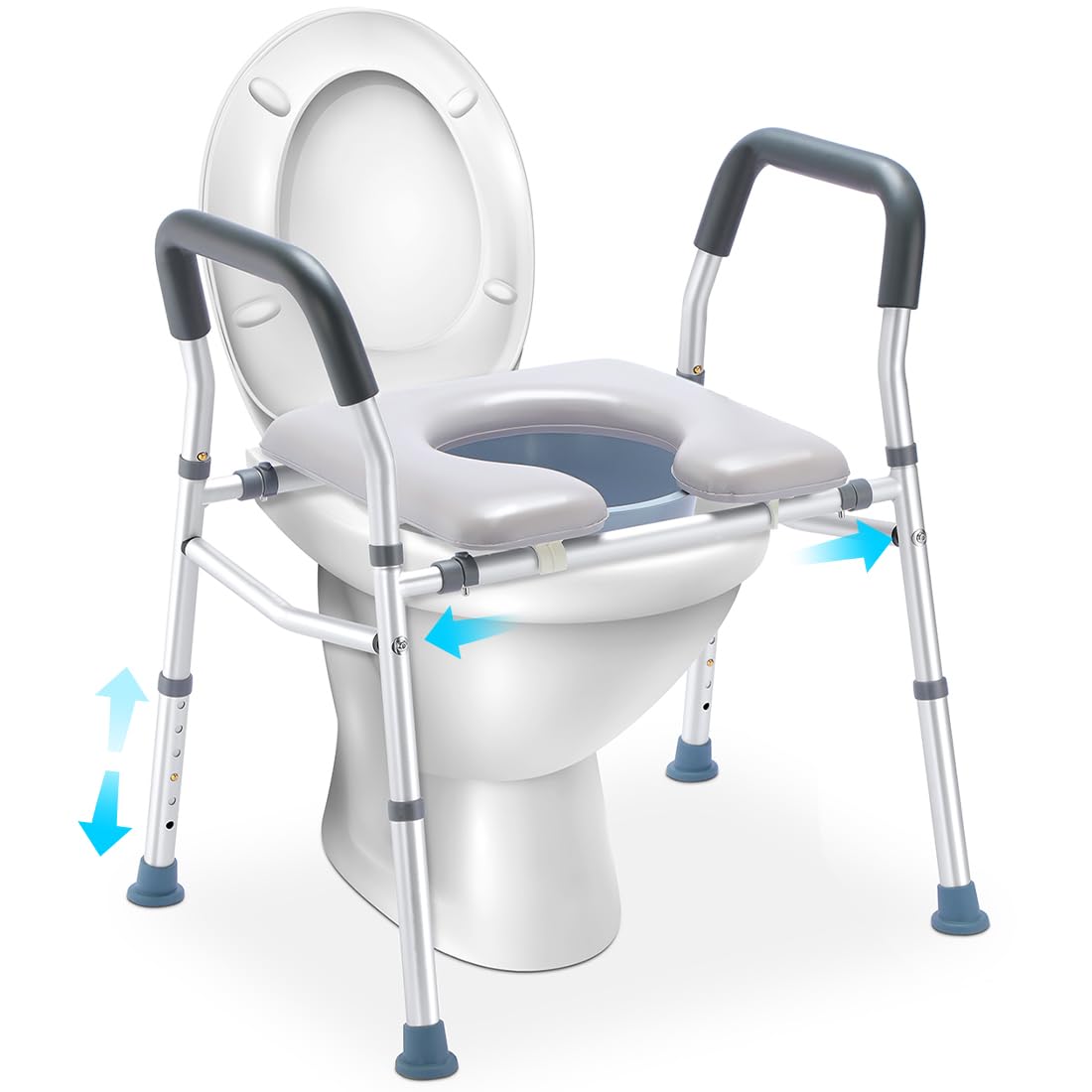 HEAO 3-in-1 Raised Toilet Seat with Safety Frame - Adjustable Height & Width, Padded Seat & Splash Guard - Elderly & Disabled Bathroom Safety Aid - Ideal for Seniors, Handicapped, Pregnant Women (400 lbs Capacity) - Perfect for Home Care, Post-Surgery Recovery & Mobility Assistance