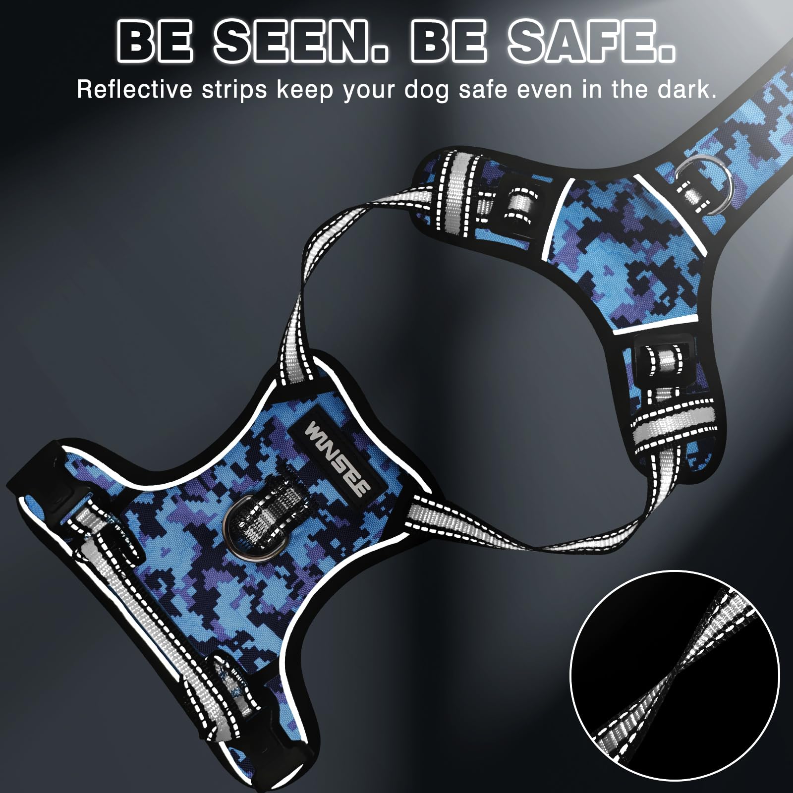 **WINSEE No Pull Dog Harness with Adjustable Reflective Oxford Vest - Front & Back Leash Clips for Small, Medium, Large & XL Dogs - Easy Control Handle for Walking, Running & Outdoor Adventures**