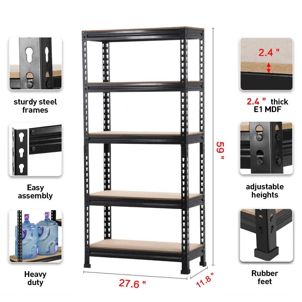 Yaheetech Heavy Duty 5-Tier Metal Garage Storage Shelves - Adjustable Shelf Height, Sturdy Steel Shelving Unit for Garage, Workshop, Basement & Closet Organization - Perfect for Storing Tools, Boxes, and Home Supplies