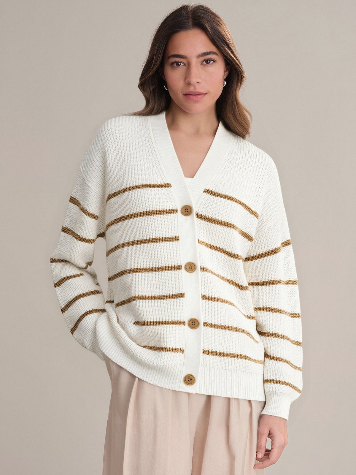Emilia: Women's Stripe Cotton Cocoon Cardigan - Soft & Cozy Open Front Sweater for Fall & Winter Layering | Perfect for Office, Lounge & Casual Outfits