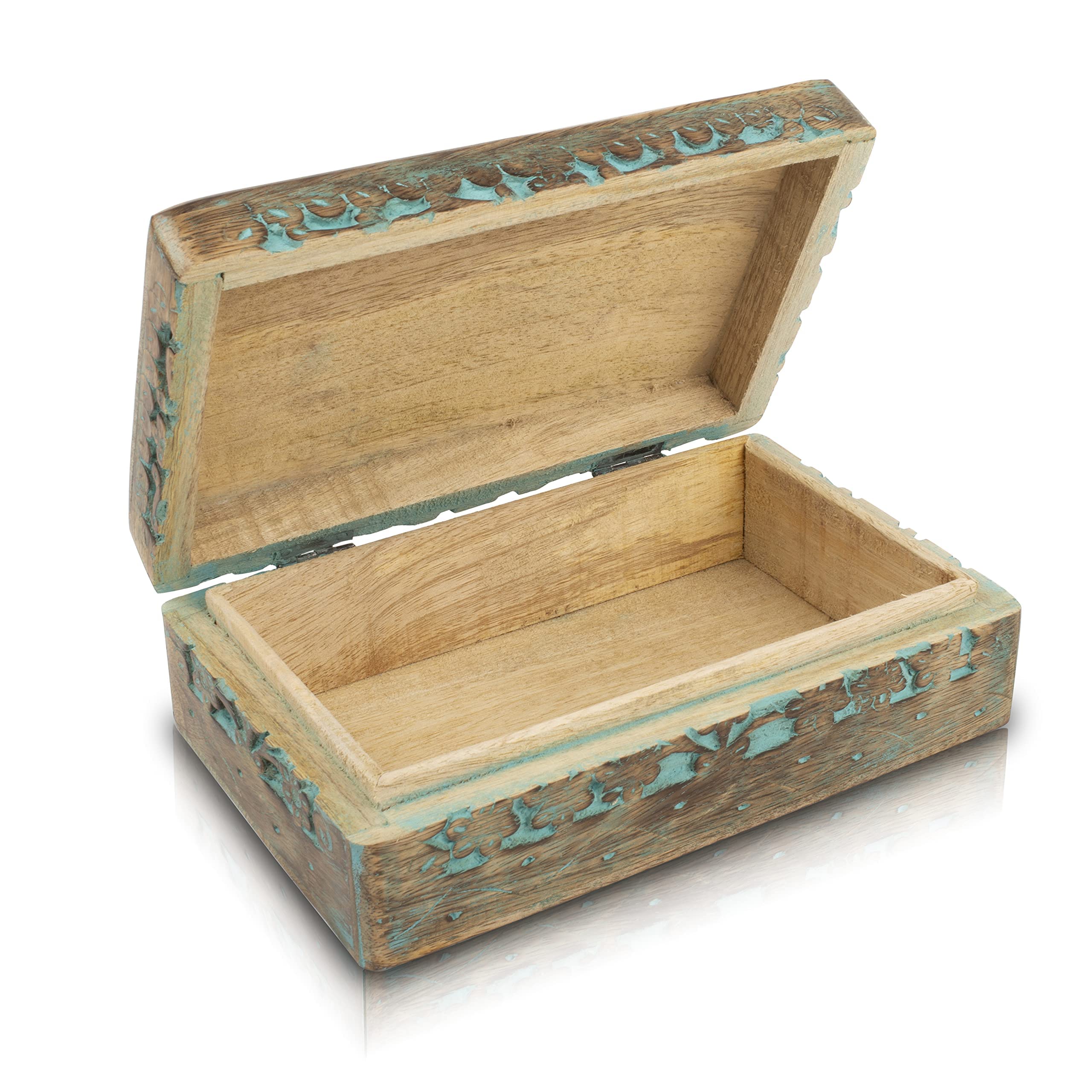 Handmade Wooden Jewelry Box with Tree of Life Carving - Jewelry Organizer, Keepsake Box & Watch Storage - Perfect Birthday, Housewarming Gift for Women (Blue) | Ideal for Home Decor, Jewelry Collection & Special Occasion Gifts