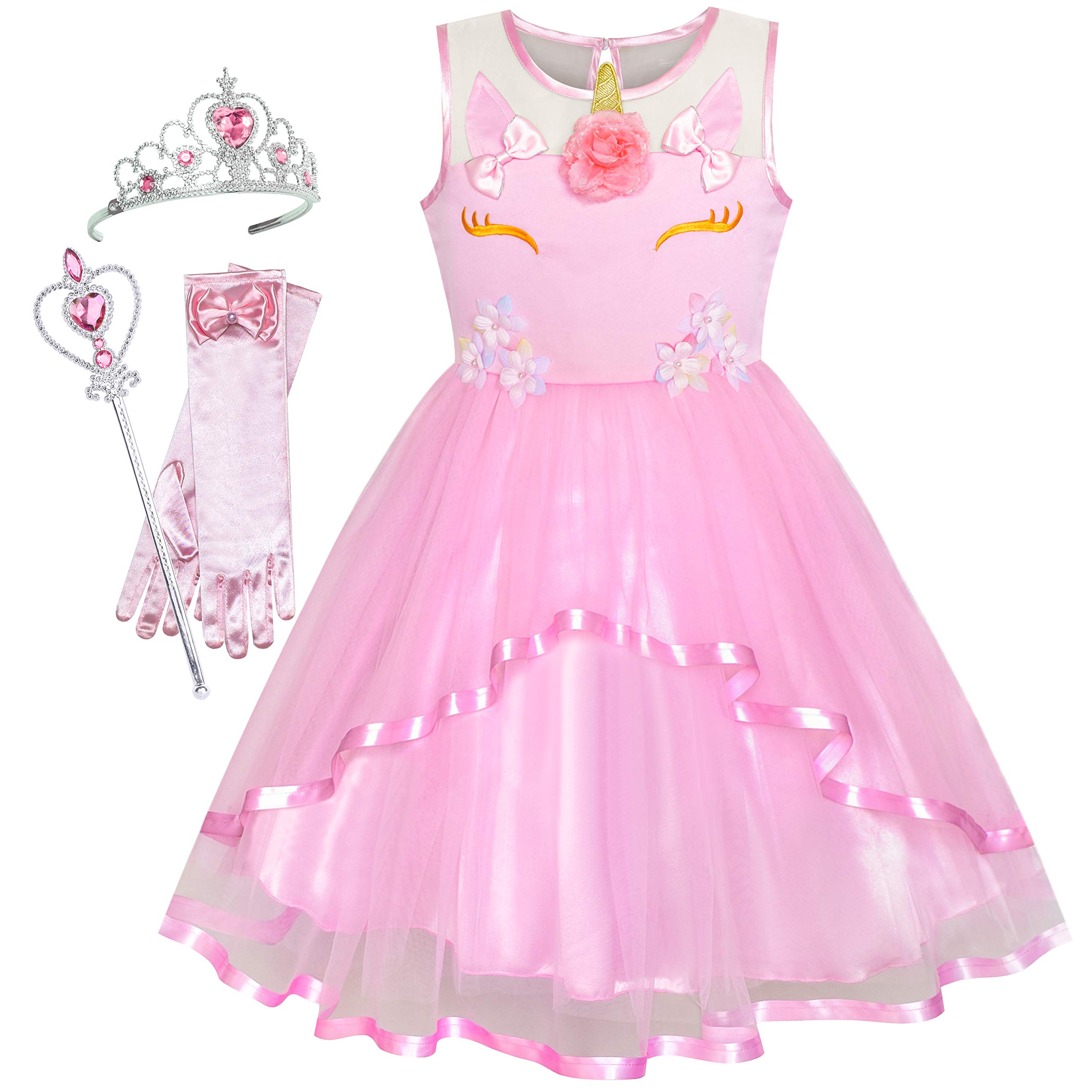 Sunny Fashion Flower Girls Dress with Blue Belt - Elegant Wedding Party Bridesmaid Dress for Kids Size 4-12 - Perfect for Weddings, Birthday Parties & Special Occasions