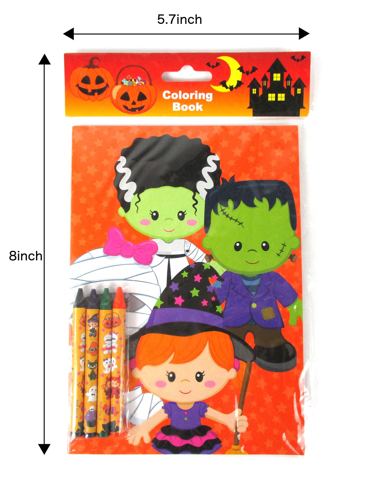 Halloween Coloring Books for Kids - 12 Books & 48 Crayons Set for Party Favors & Crafts