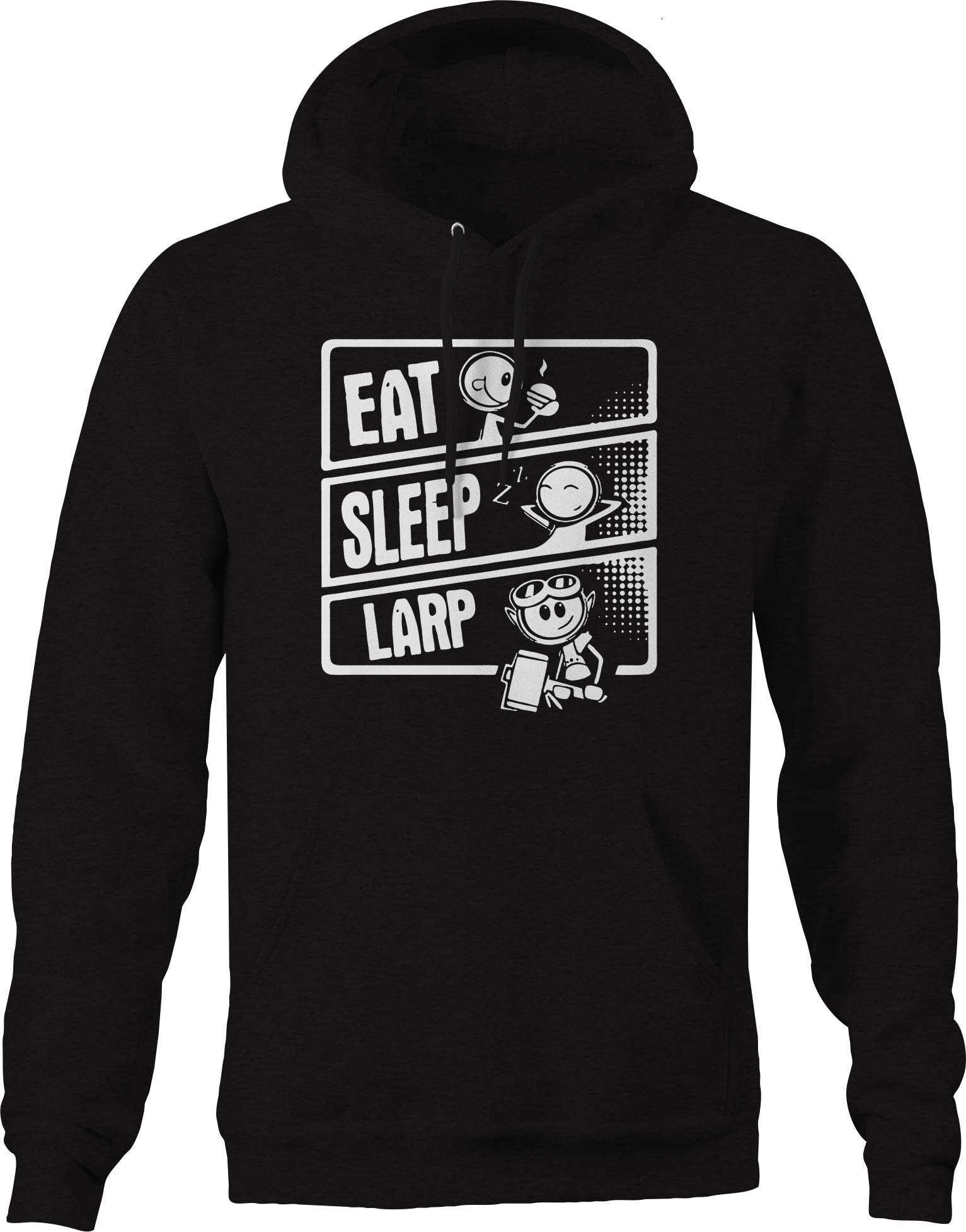 Eat Sleep LARP Hoodie for Men - Black Gaming & Cosplay Pullover Sweatshirt | Perfect for LARP Events, Comic Con & Fantasy Roleplaying