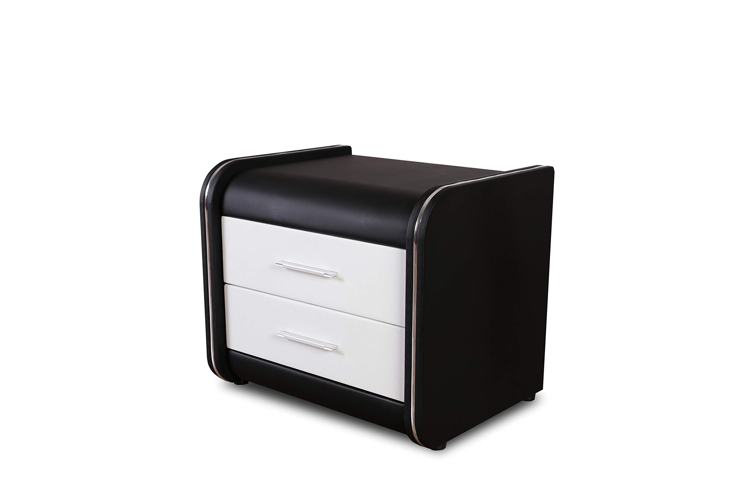 Modern Black and White Vinyl Covered Nightstand with 2 Drawers - Bedroom Side Table for Small Spaces, Apartment Furniture, Bedside Storage Solution