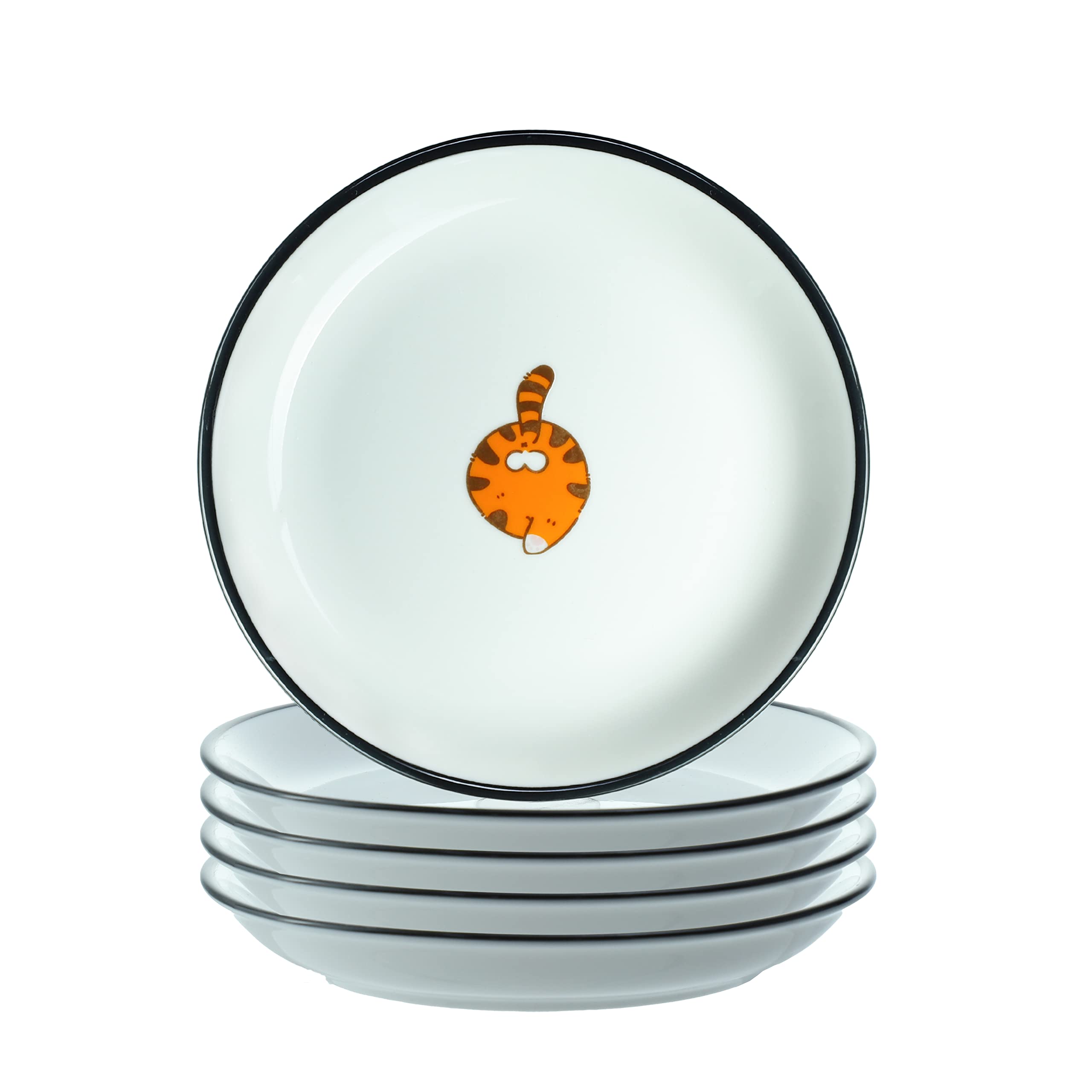 Funny Cartoon Cat Ceramic Sauce Dishes - Cute Cat Butt Sushi Soy Dipping Bowls & Appetizer Plates - Set of 4 Kitchen Serving Dishes for Home, Parties & Cat Lovers