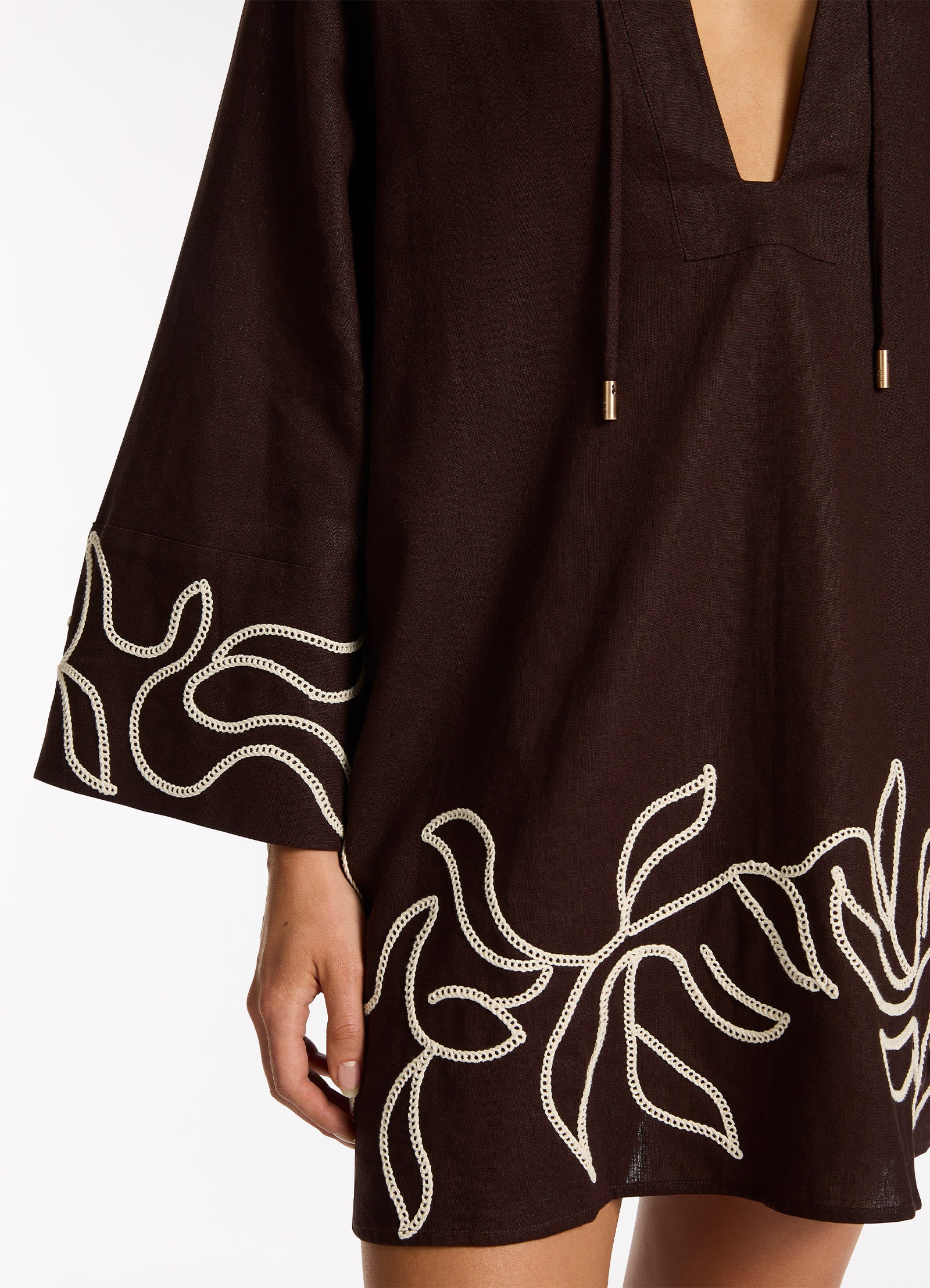 Dahlia Palm Embroidered Mini Kaftan Dress - Floral Boho Chic Beach Cover Up for Women - Perfect for Vacation, Poolside, and Summer Outings