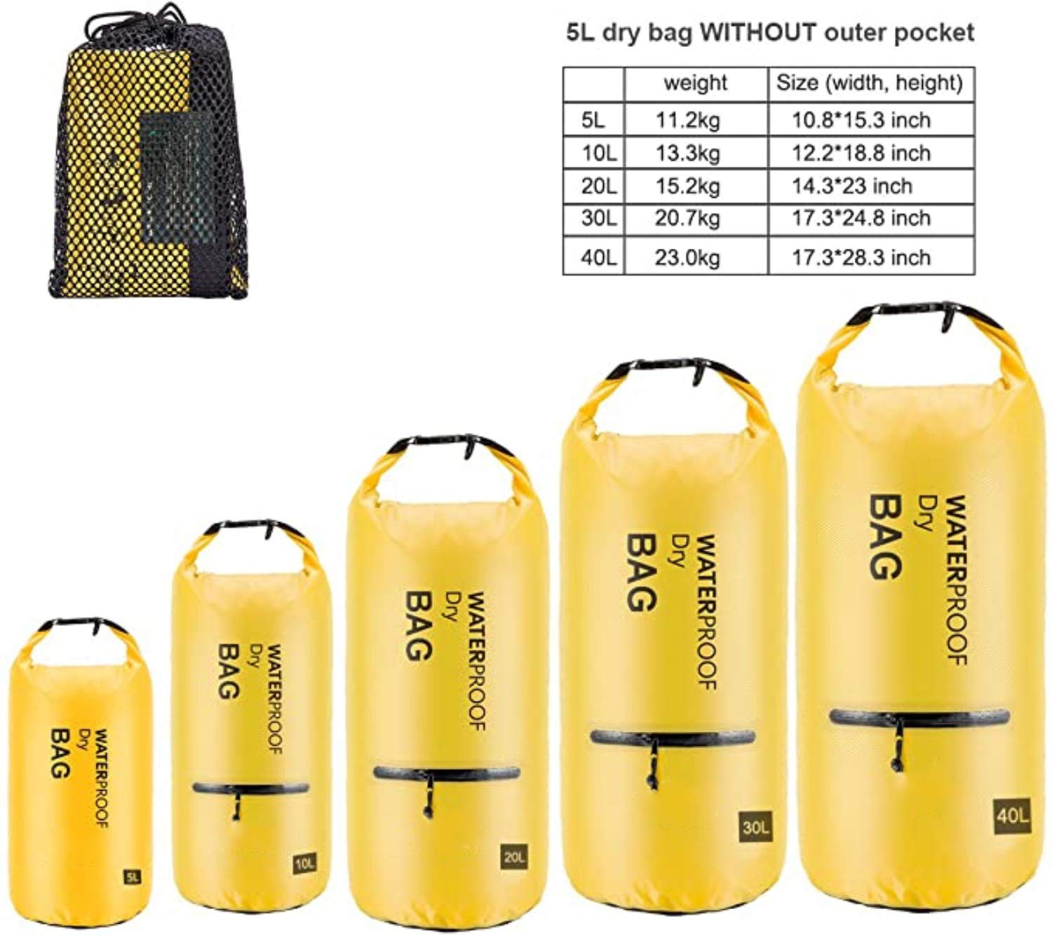 **Waterproof Dry Bag Backpack 10L - Lightweight Floating Sack for Camping, Swimming, Kayaking & Boating with 2 Exterior Zip Pockets - Yellow | Perfect for Outdoor Adventures & Water Sports**