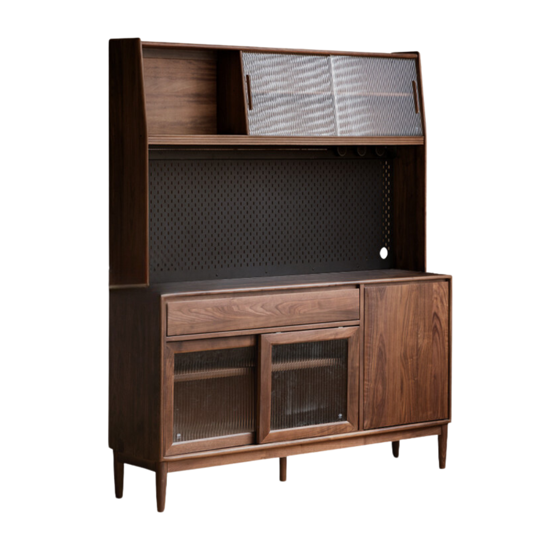59x15.7x75.2 inch / 150x40x191.5cm / Rich Dark walnut color/ sideboard + upper shelf + power rail