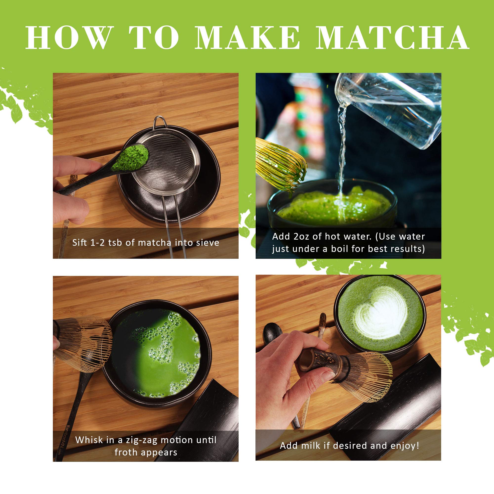 Premium Matcha Bowl Set - 10 Piece Ceremonial Kit with Bowl, Stand, Whisk, Scoop, Spoon & Tray - Mint Green BambooMN Brand - Perfect for Japanese Tea Ceremony, Zen Meditation & Home Decor