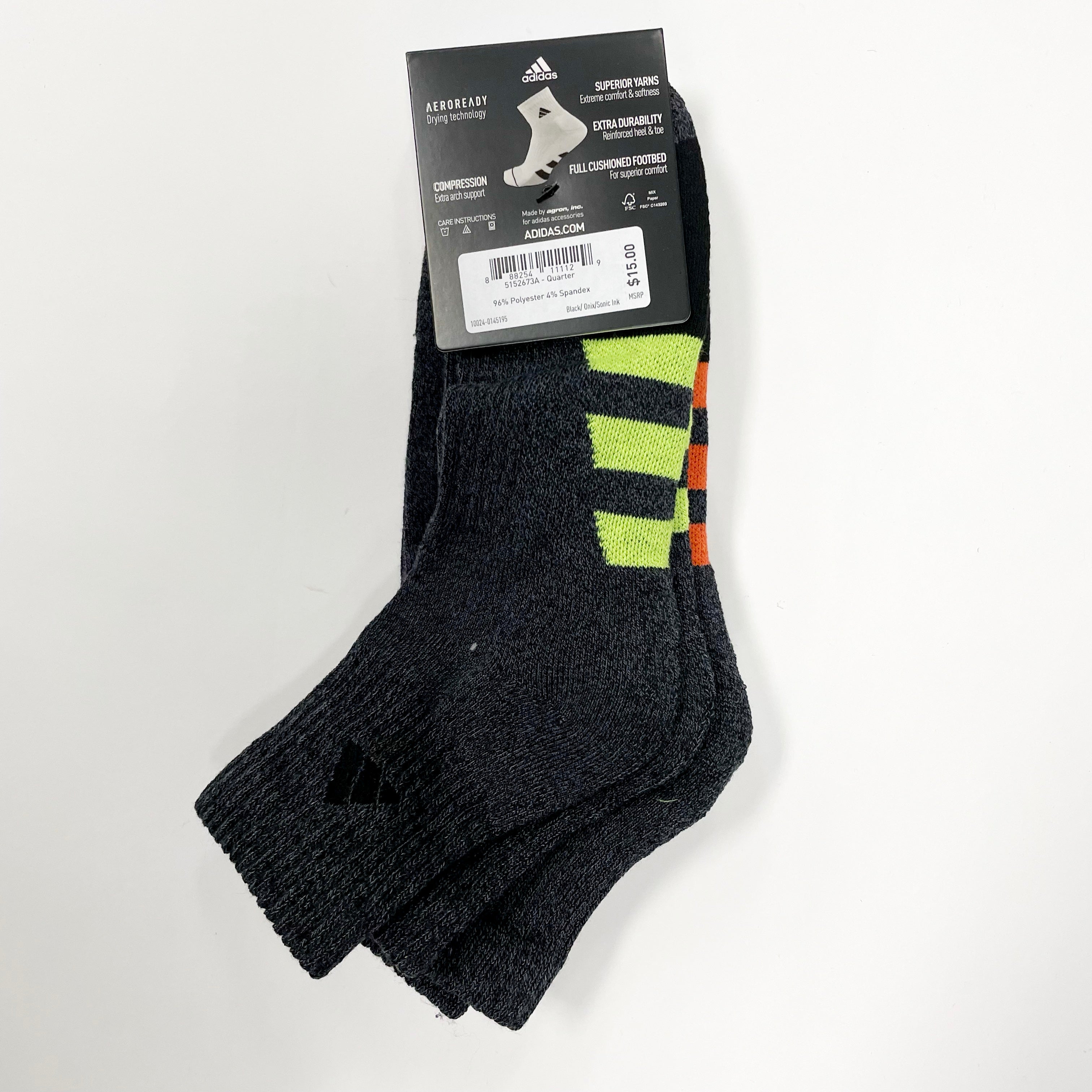 Adidas Men's Cushioned Quarter-Cut Athletic Socks - 3 Pairs Pack for Running, Gym & Everyday Comfort