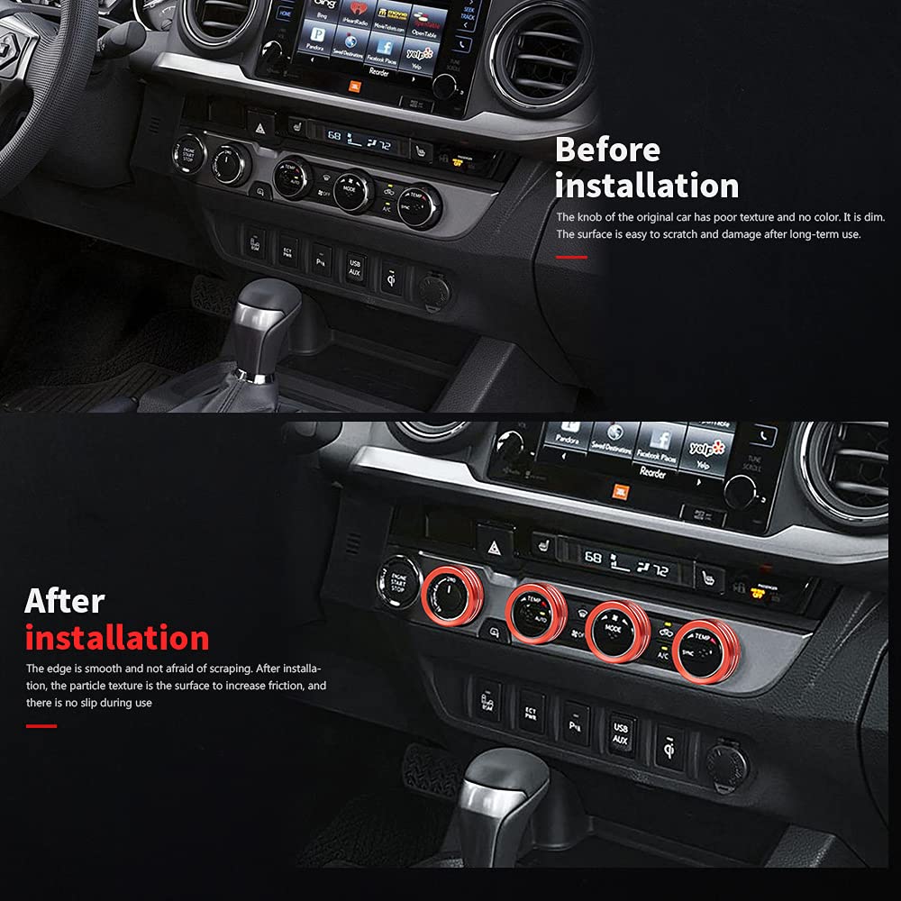 Auovo AC Knob Cover for Toyota Tacoma 2016-2023 - 4PCS Red Air Conditioner Knob Rings for Dual Zone Auto Climate Control - Interior Car Accessories for Enhanced Comfort & Style