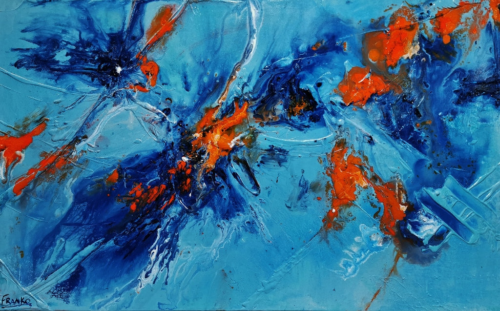 Midday Sunrise 160cm x 100cm Blue Orange Textured Abstract Canvas Art - Modern Wall Decor for Living Room, Bedroom & Office