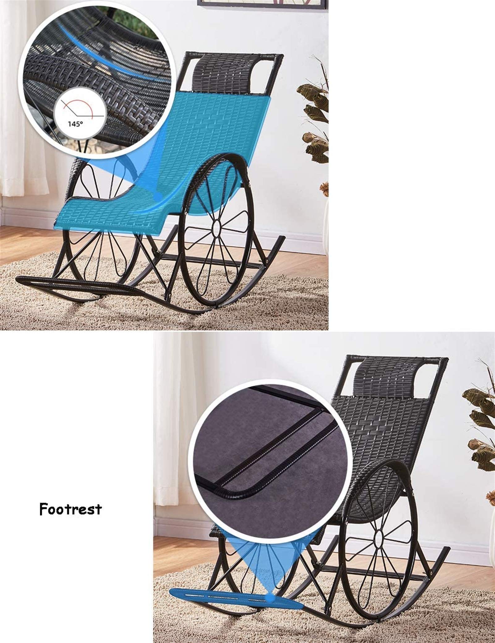 Lightweight Rocking Sun Lounger Chair with Footrest & Headrest - Portable Reclining Outdoor Chair for Garden, Patio, Lawn, Deck & Beach - Perfect for Sunbathing, Relaxing & Poolside Lounging