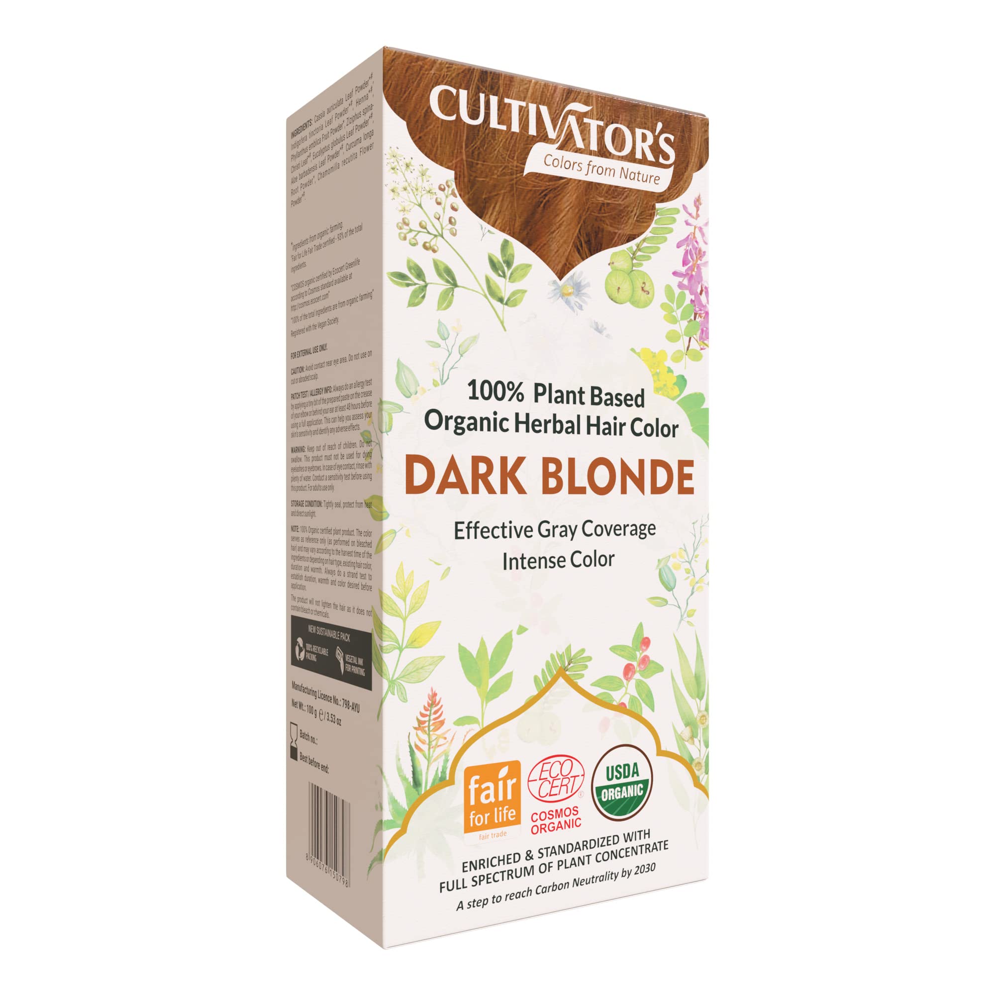 Organic Herbal Hair Dye Powder - 100g Dark Blonde, Natural & Chemical-Free Hair Color for Men & Women | Professional Grade for Hair & Beard Coloring | At-Home Salon Results for Gray Coverage & Vibrant Color