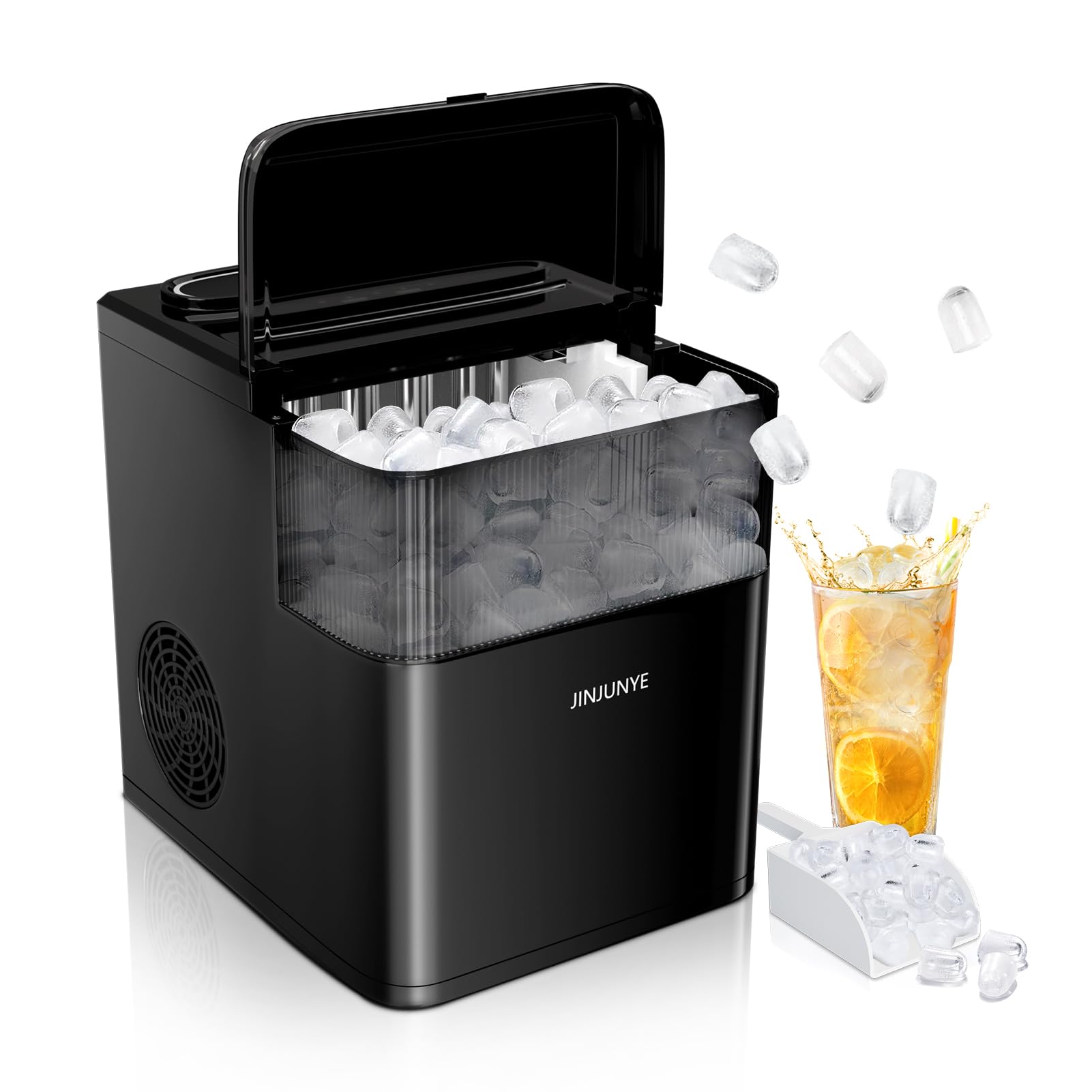 Portable Ice Maker Machine - 35lbs/Day, 9 Ice Cubes in 6 Minutes, Self-Cleaning Countertop Ice Maker with 2 Ice Cube Sizes (Bullet & Cube) & Scoop Basket - Perfect for Home Kitchen, Office, RV Camping, Parties & Bars