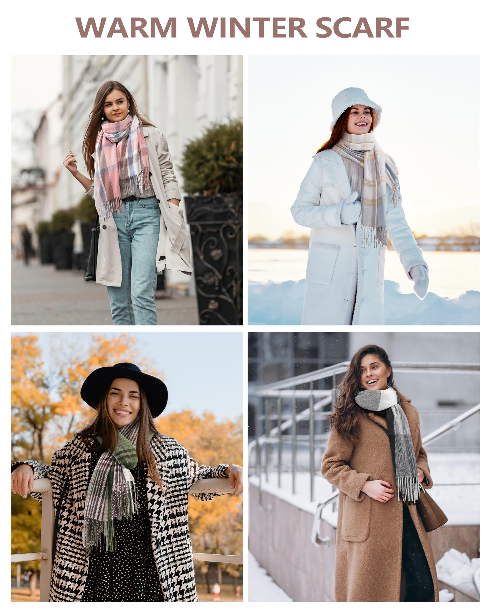 Luxury Cashmere Winter Scarves for Women - Soft Plaid Blanket Scarf 79
