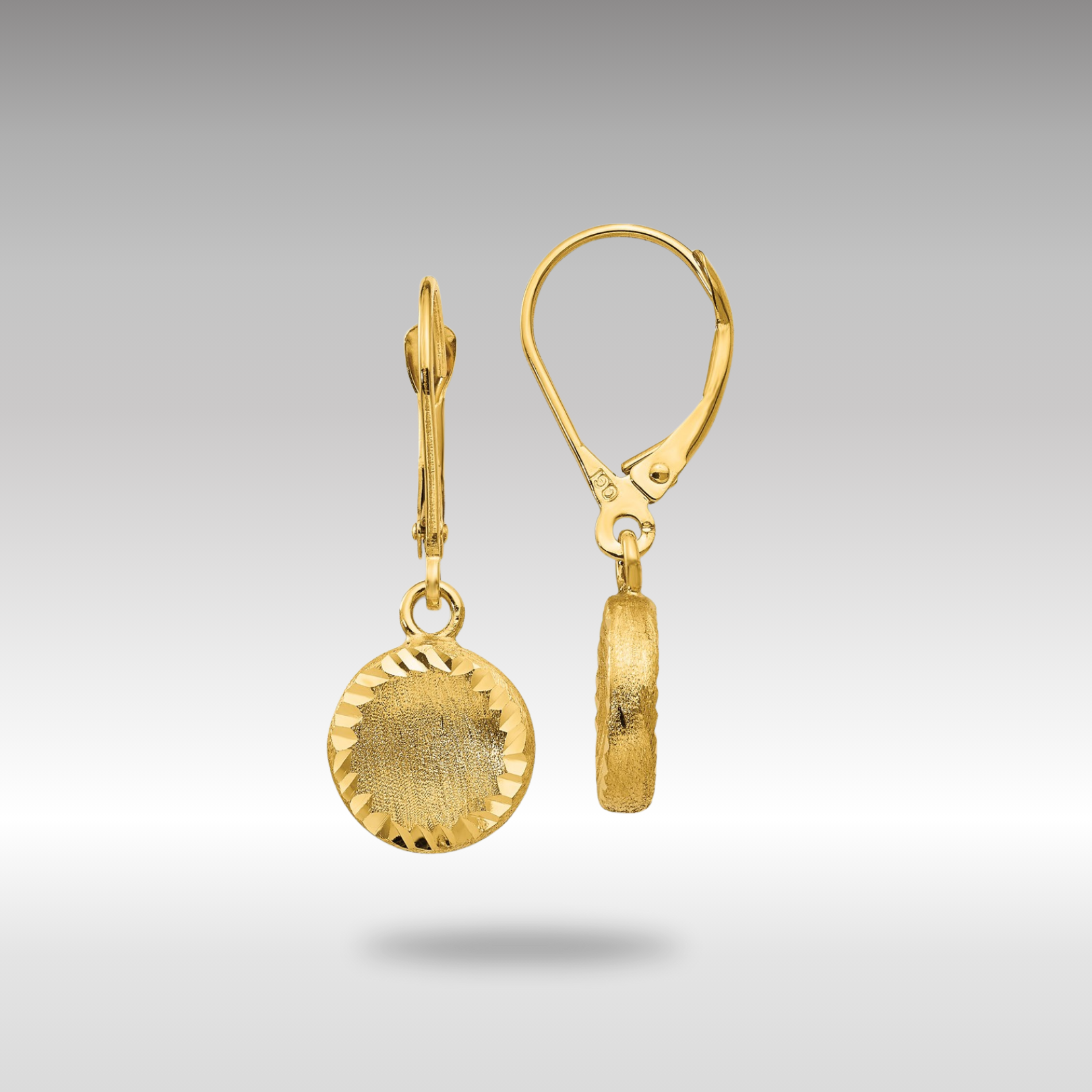 Gold Brushed and Polished Diamond Cut Circle Leverback Earrings SF2242 - Elegant Dangle Earrings for Women, Perfect for Weddings, Parties, and Special Occasions