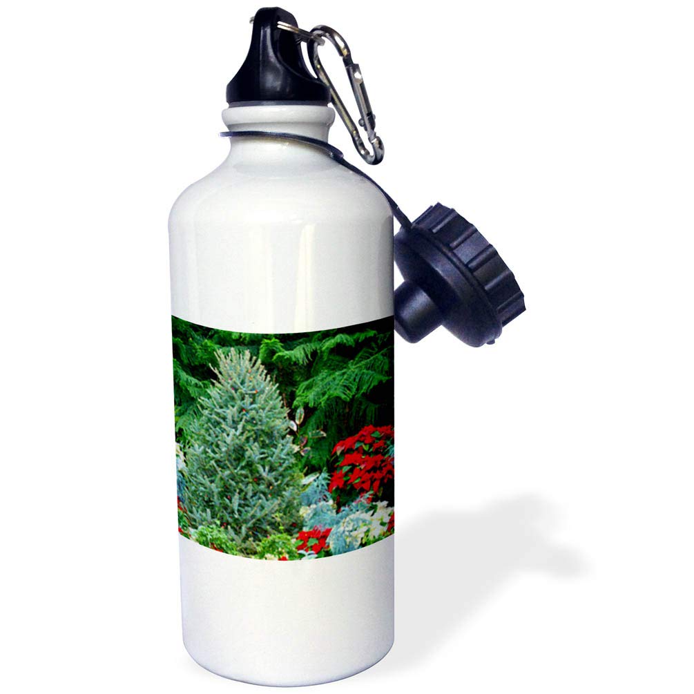 3D Rose Christmas Tree Poinsettia Sports Water Bottle - 21 oz Insulated Stainless Steel White - Perfect for Gym, Hiking & Holiday Gifts