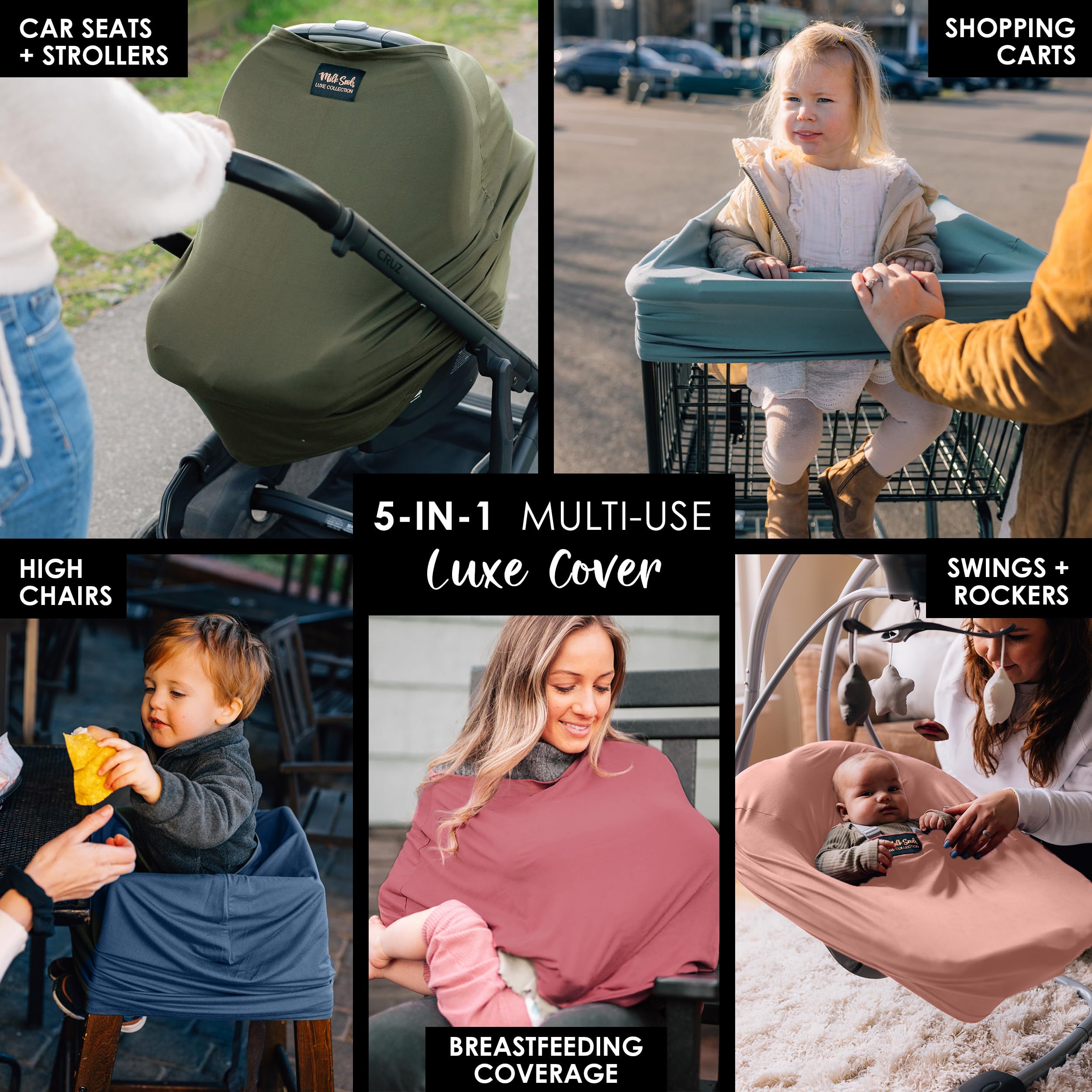 Milk Snob Original 5-in-1 Premium Baby Cover in Olive Green - Nursing Cover, Car Seat Canopy, Stroller Blanket, High Chair Cover & Shopping Cart Protector | Soft Breathable Fabric for Breastfeeding Privacy & Newborn Protection | Perfect for Travel, Outings & Daily Baby Care