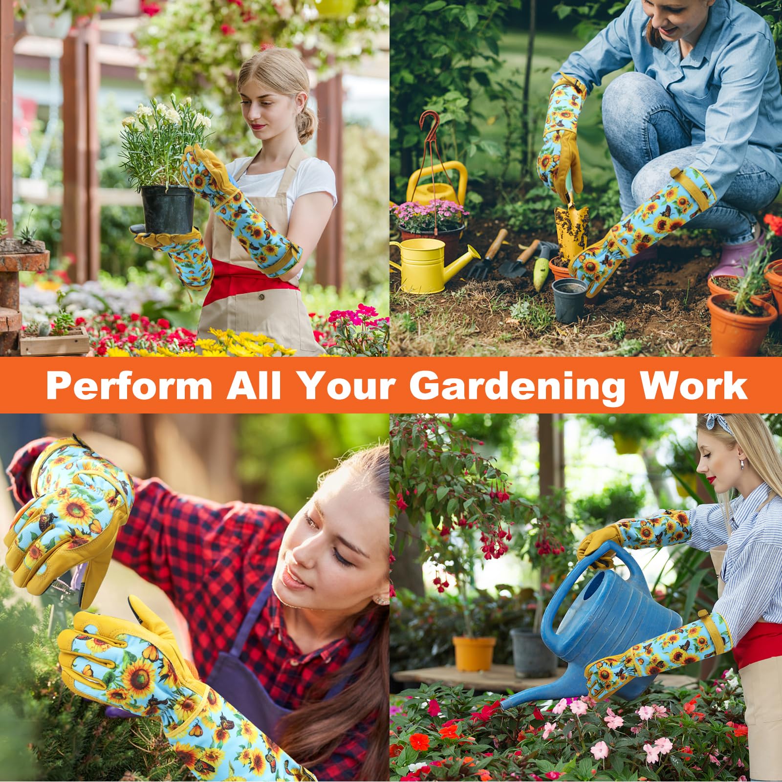 DLY Women's Thorn Proof Gardening Gloves - Breathable Cowhide Leather Gauntlet for Outdoor Work (X-Large, Blue) | Ideal for Rose Pruning, Landscaping & Yard Maintenance