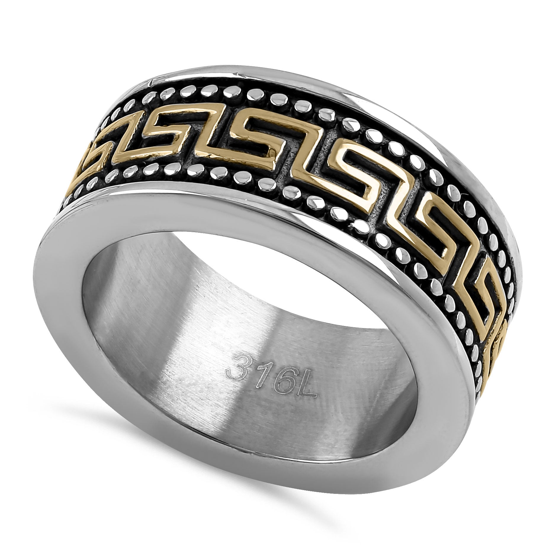 Stainless Steel Gold Plated Greek Pattern Band Ring for Women - Elegant Fashion Jewelry for Parties, Weddings & Everyday Wear