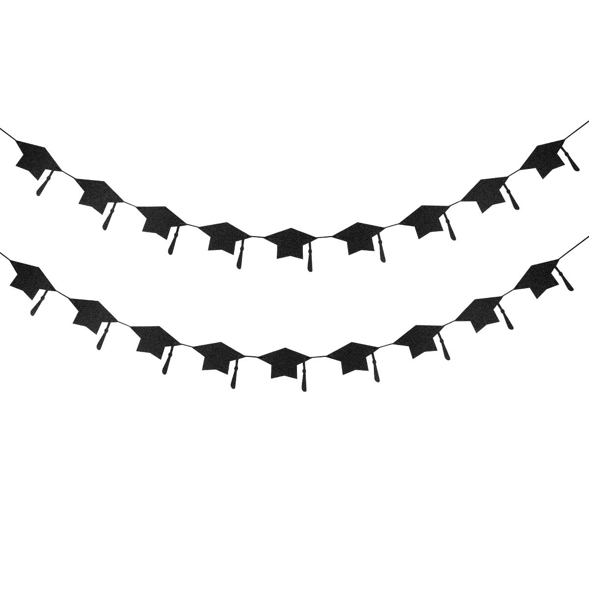 2 Pack Black Glitter Graduation Cap Garland Banner - 2025 Graduation Party Decorations, College Graduation Hat Banner for Black & Gold Theme - Perfect for Graduation Ceremonies, Photo Backdrops & Celebration Decor