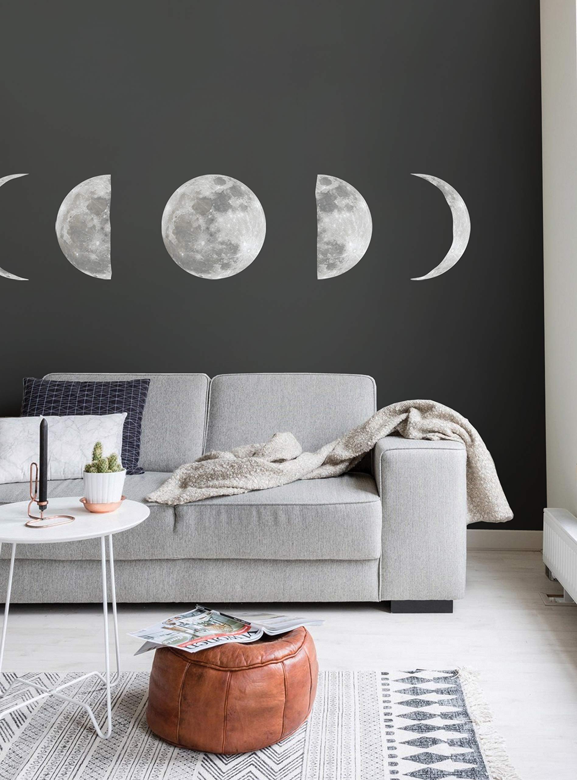 Moon Phases Vinyl Wall Sticker Decal - Removable Space Themed Nursery, Bedroom & Office Decor - Perfect for Kids Room, Dorm & Home Decoration