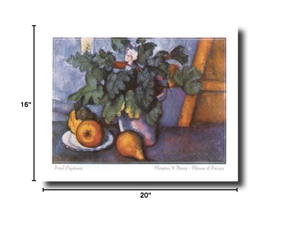 French Flowers Pears Fruit Contemporary Wall Art Print - 16x20 Inch Framed Canvas Painting for Living Room, Bedroom & Office Decor