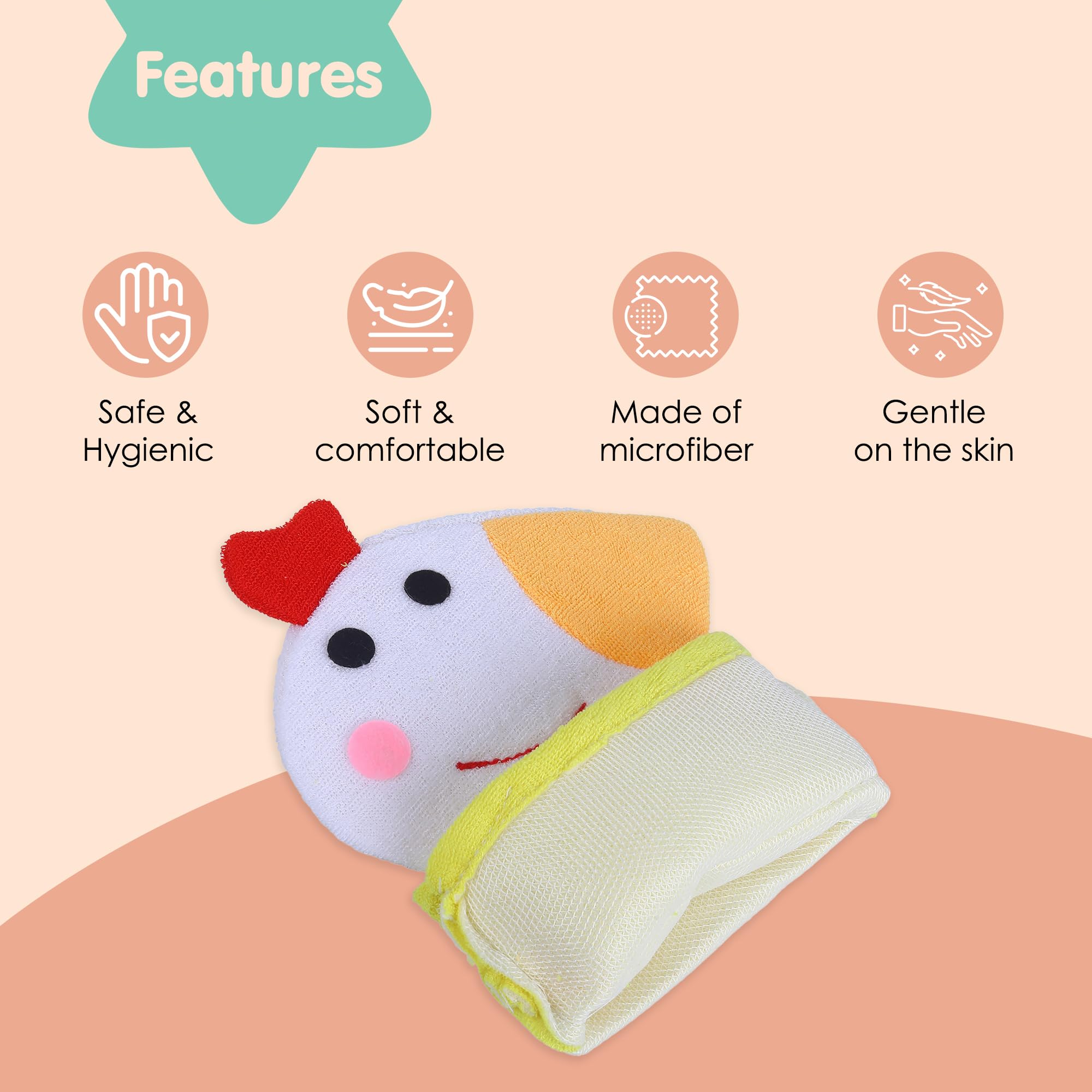 BabyMoo Sweet Hen Yellow Cute Hand Puppet Bath Wash Gloves & Washcloth Mitt for Kids, Toddlers & Infants - Soft Terry Cloth Body Scrubber for Mommy & Baby Boy/Girl - Fun Bath Time Toy for Sensory Play & Baby Skin Care