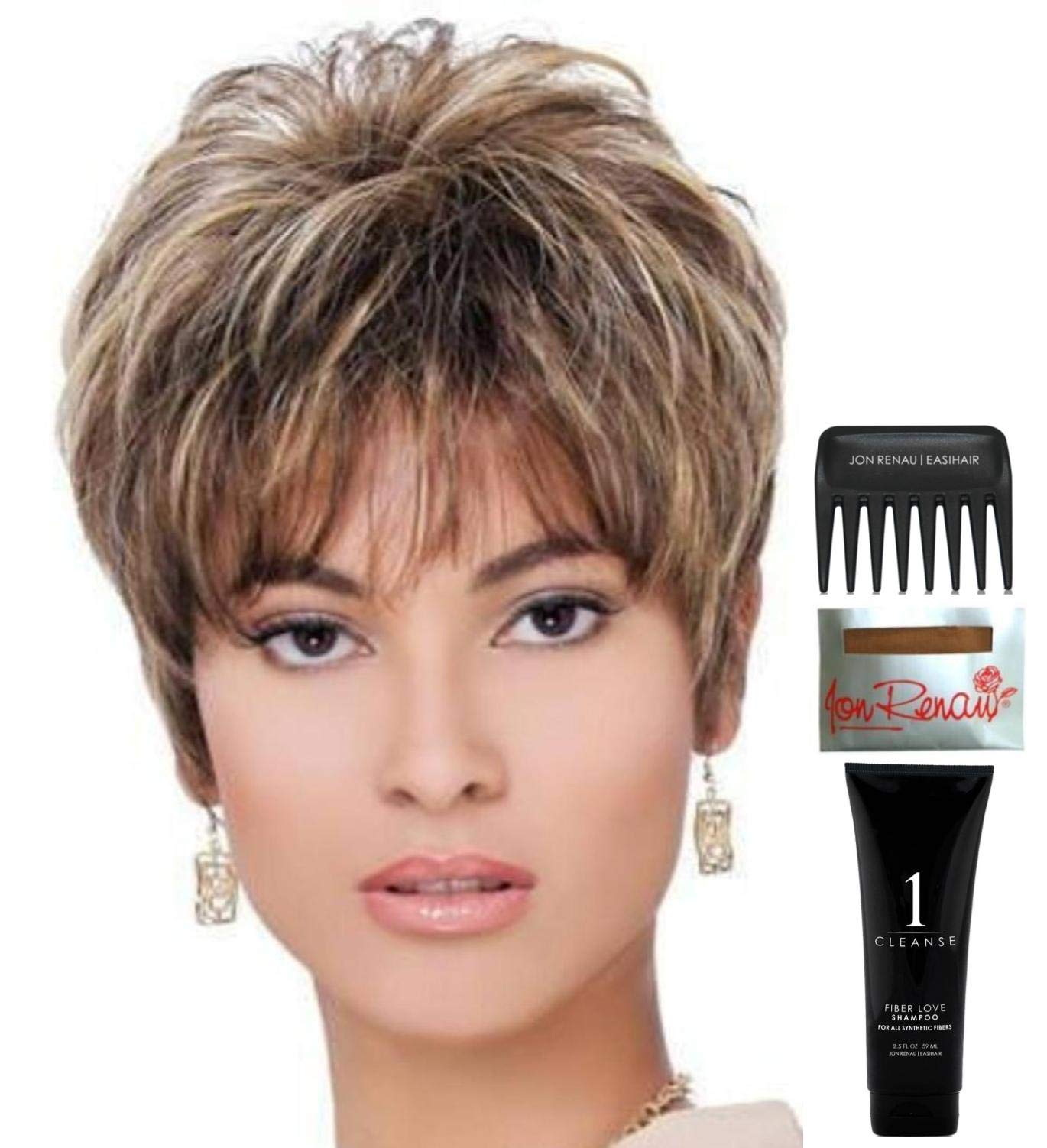 Cheri Wig by Estetica - 5 Piece Bundle with Christy's Wigs Q&A Booklet, Travel Size Wig Shampoo, Wig Cap & Wide Tooth Comb (Color R12/26H) - Perfect for Daily Wear, Cosplay & Hair Loss Solutions