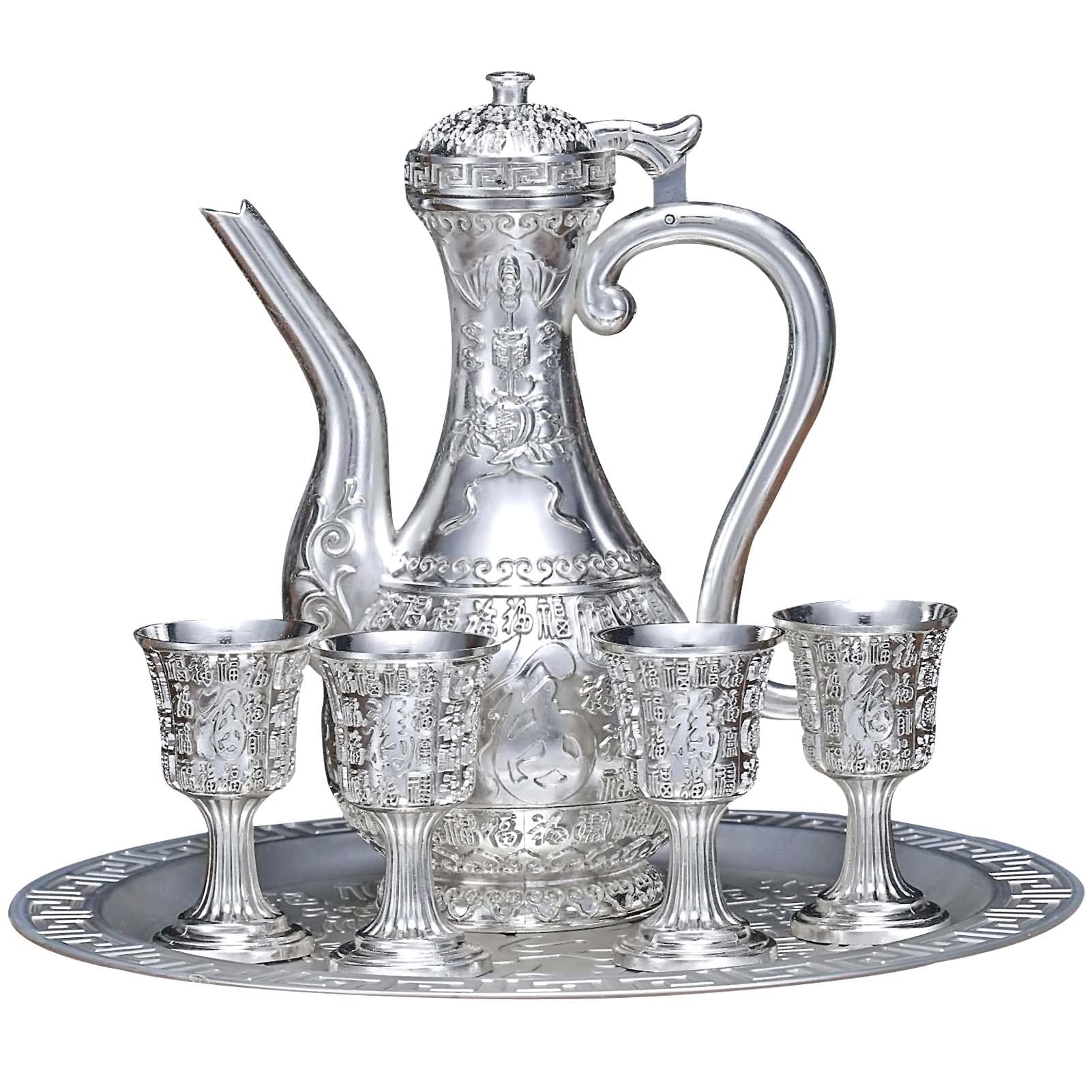 Vintage Turkish Copper Coffee Pot with 4 Matching Cups - Traditional Chinese Tea Set for Home Decor, Wedding Gift - Perfect for Afternoon Tea, Housewarming & Bridal Shower Gifts