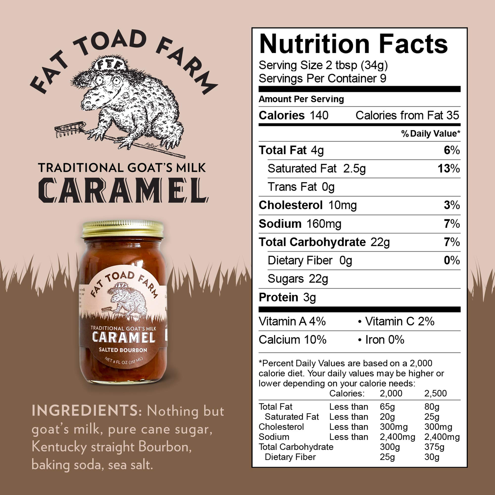 Fat Toad Farm Traditional Goat’s Milk Caramel Sauce - Salted Bourbon Flavor, 8oz Glass Jar (2-Pack), Gluten Free, Gourmet Dessert Topping for Ice Cream, Pancakes & Coffee