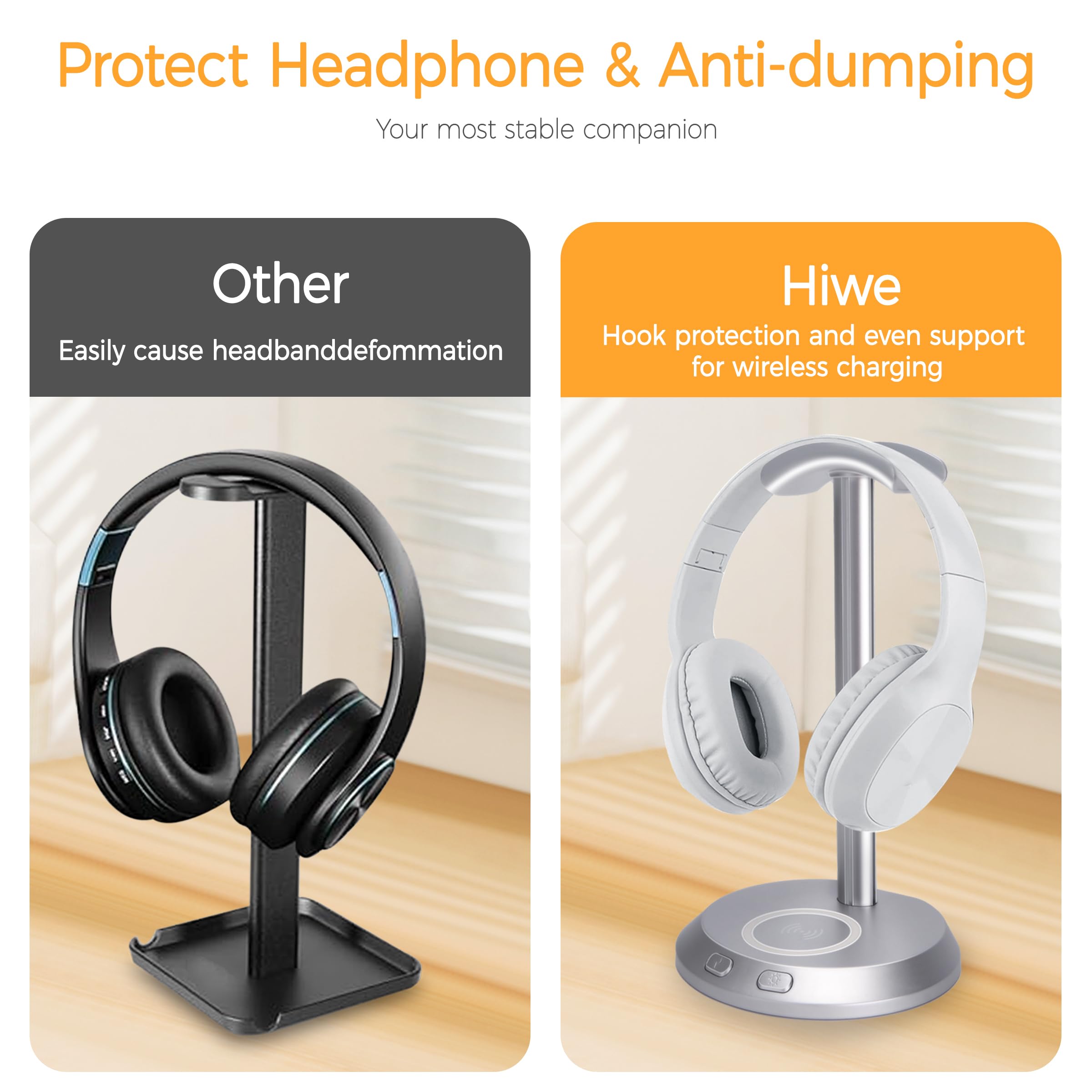 RGB Gaming Headphone Stand with 15W Wireless Charger - Stylish Headset Holder for Desk Accessories, Perfect Computer Gaming Setup & AirPods Charging Station - Ideal Gaming Gift for PC & Console Players (Works with AirPods Pro/3/2) - Great for Home Office, Streaming Setup & Gaming Battlestation