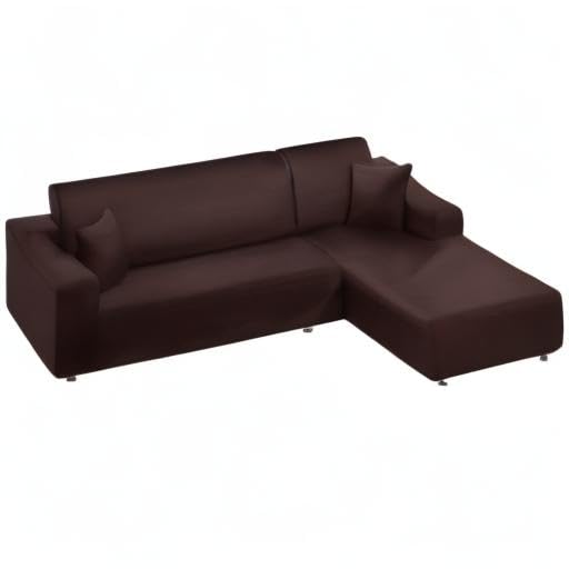 NAISI L-Shaped 2-Piece Sofa Cover - Soft Stretch Slipcover with 2 Pillowcases, Furniture Protector for Sectional Couches (3-Seater + 3-Seater, Coffee Color) - Perfect for Living Room, Family Room & Pet-Friendly Homes