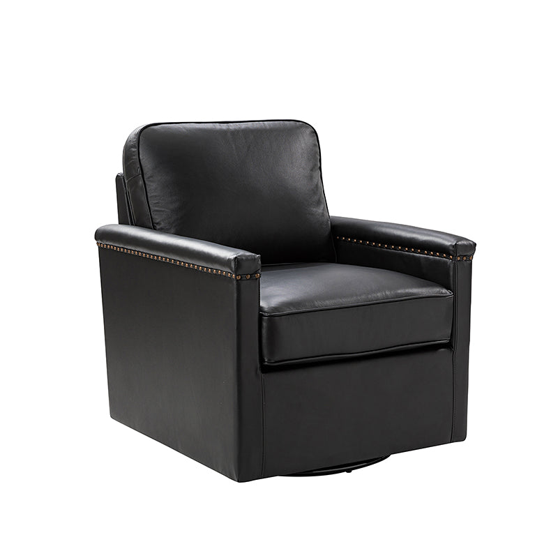 Genuine Leather Swivel Chair with Nailhead Trim - Irene Modern Armchair for Home Office, Living Room & Study - Comfortable Executive Desk Chair for Work & Relaxation