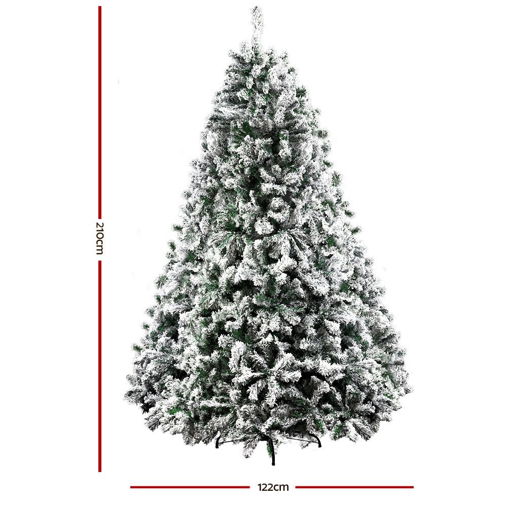 2.1M Artificial Christmas Tree with 1106 Snowy Tips - Premium Xmas Decor for Home, Office & Holiday Party Decorations