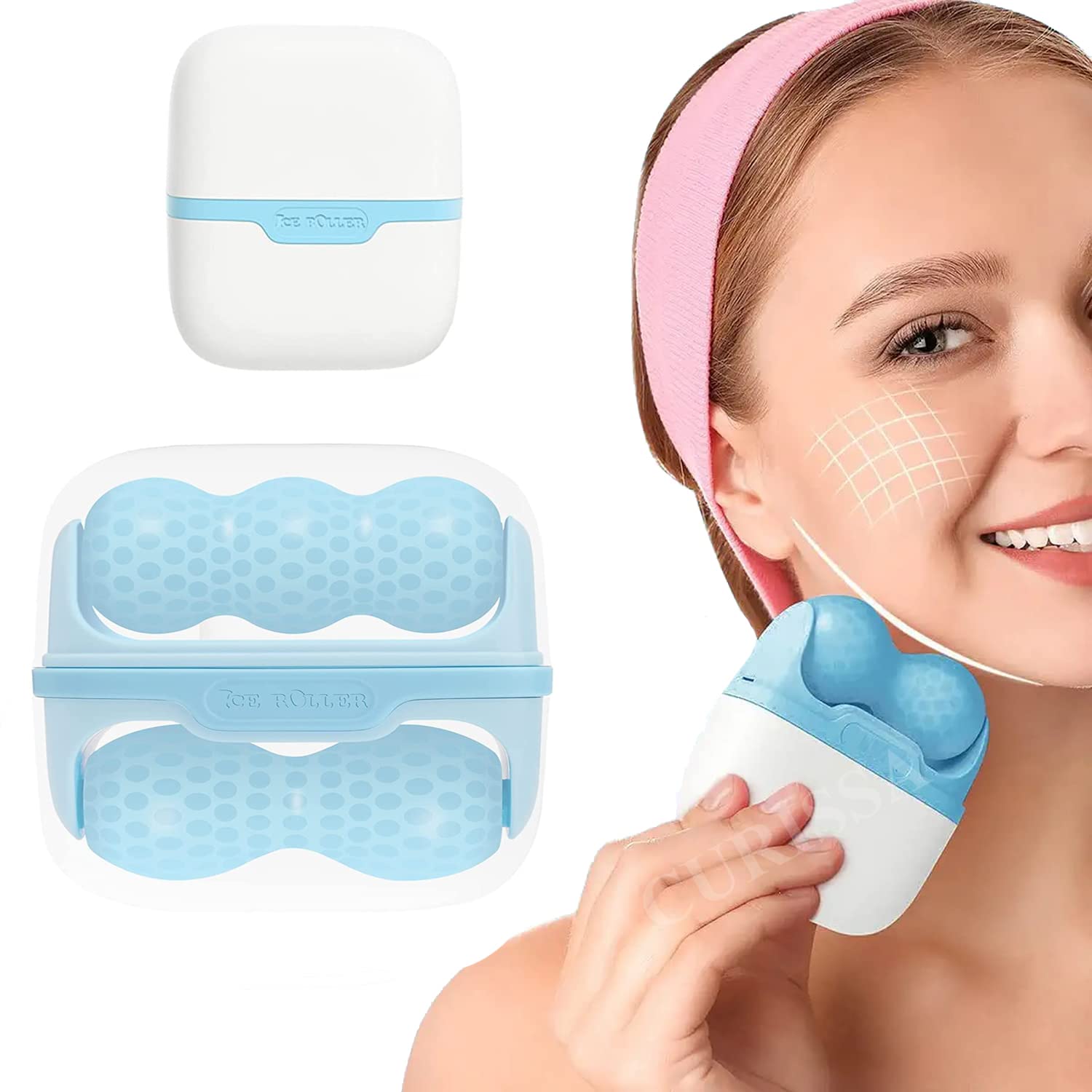 **CURISSA Ice Roller for Face & Eyes – Cooling Facial Massager for Puffiness Relief, Dark Circles & Skin Tightening – Reusable Ice Face Roller for Home Spa & Skincare (Blue)**    *Perfect for post-workout recovery, morning depuffing, or soothing sunburns – a must-have for glowing skin!*