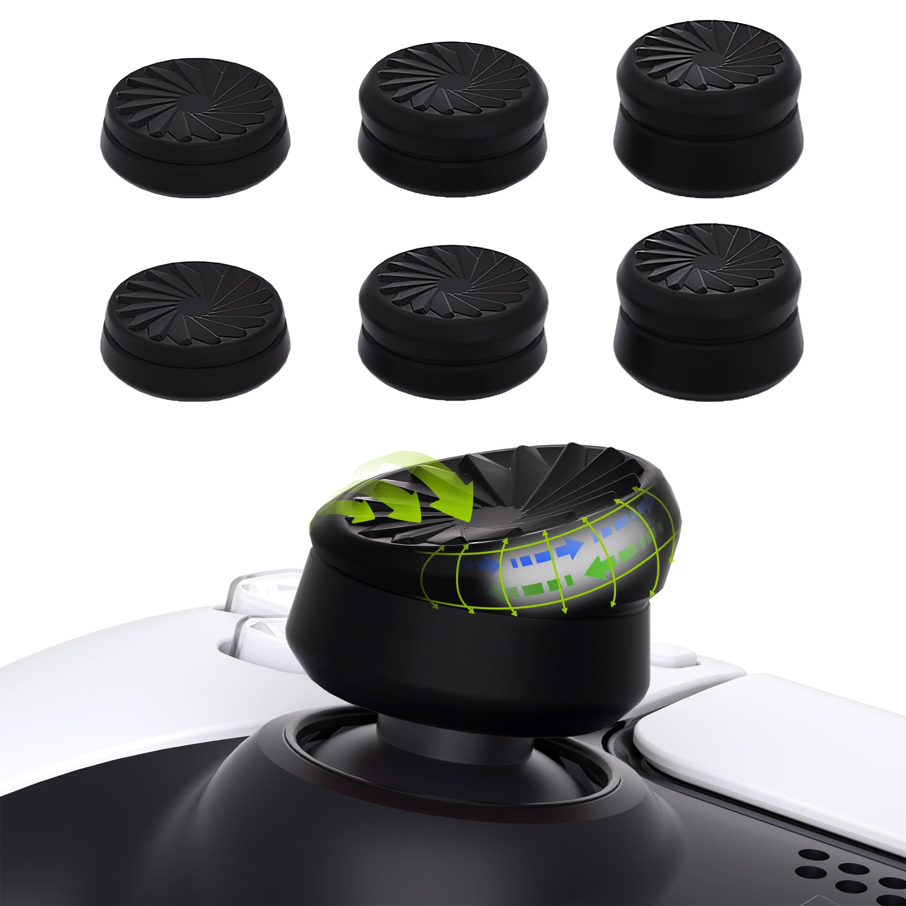 PlayVital Thumb Grip Covers for PS5/PS4, Xbox Series X/S/One, Switch Pro & Elite 2 Controllers - 3 Pairs Black Ergonomic Joystick Caps - Enhance Gaming Comfort & Grip for Long Sessions - Perfect for FPS, Racing & Action Games
