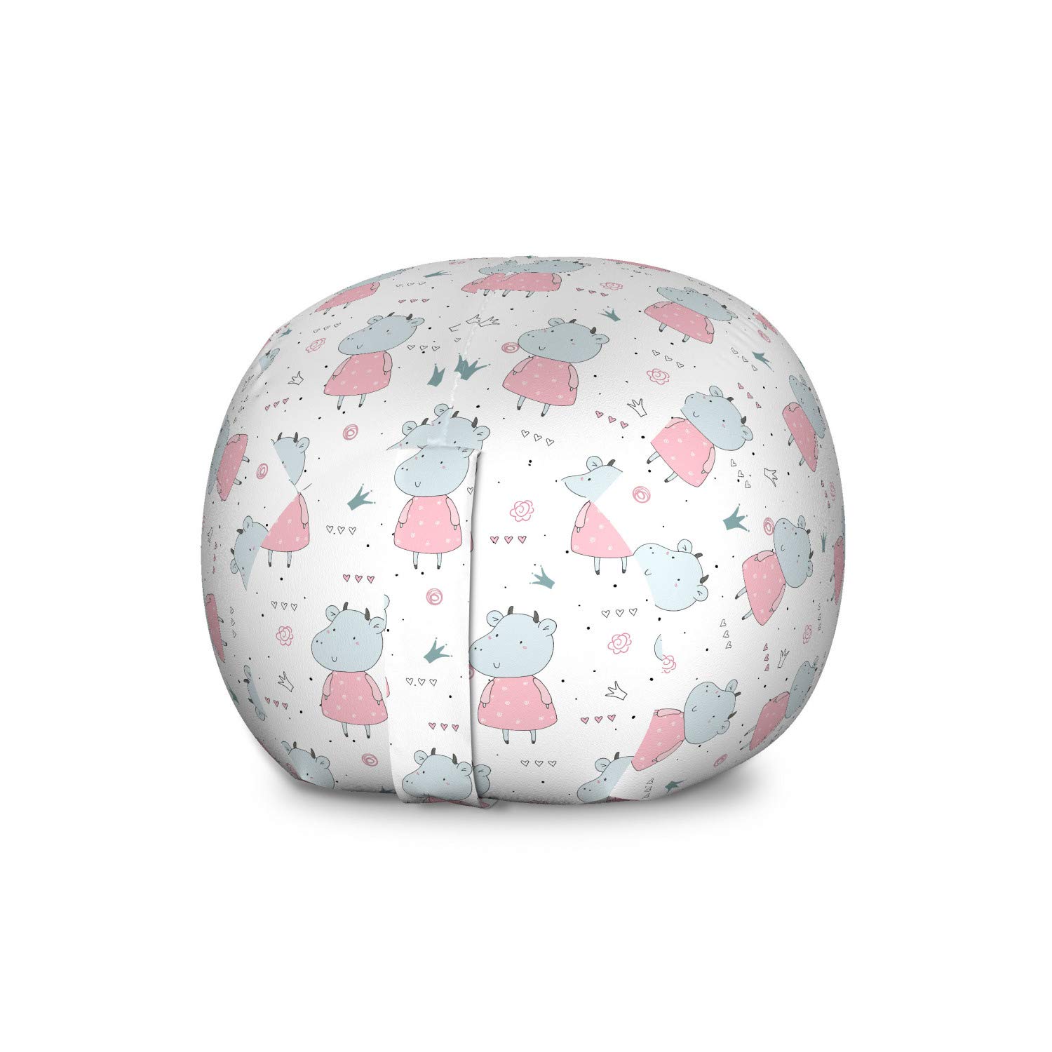 Ambesonne Large Washable Stuffed Animal Storage Bag Chair - Cows in Dresses with Scribbled Heart & Flowers Design, Toy Organizer for Kids' Room (Cadet Blue) | Perfect for Playroom Organization & Child-Friendly Home Decor
