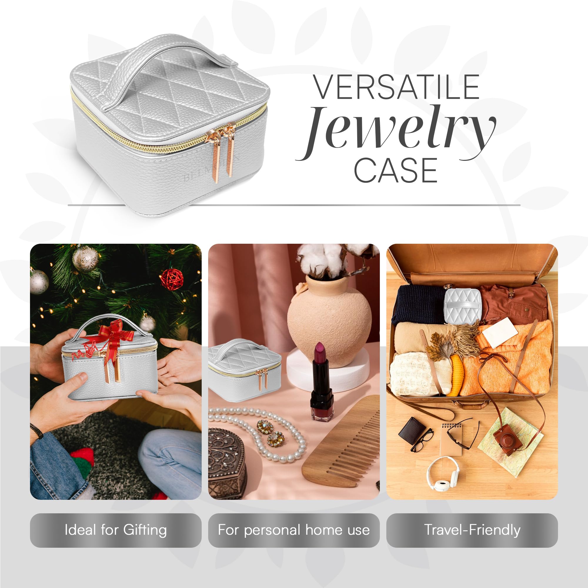 Premium Leather Travel Jewelry Organizer Case - Anti-Tangle Jewelry Storage Box for Women - Portable Jewelry Organizer with Multiple Compartments - Perfect for Vacation, Business Trips & Daily Use (Pearl White)