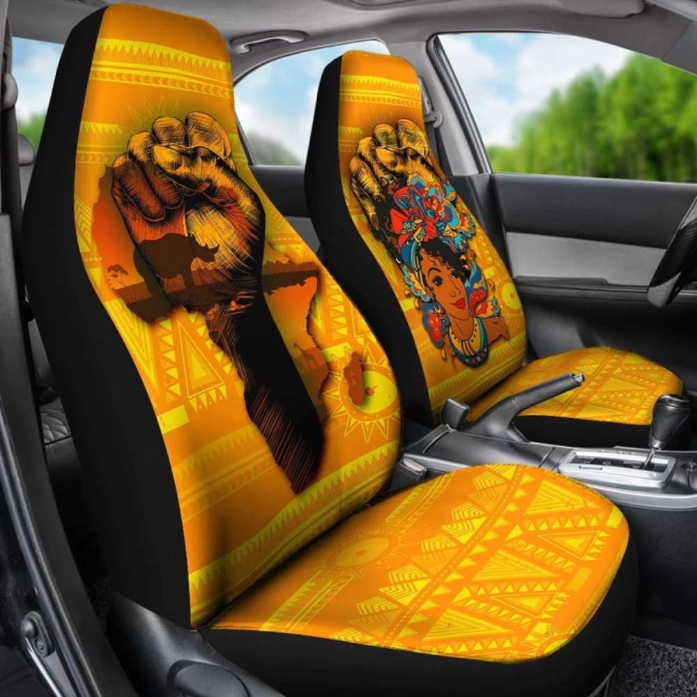 Premium African Print Car Seat Covers - Black Women Power & Africa Map Design (105905) - Stylish Protection for Cars, SUVs & Trucks - Perfect for Cultural Pride & Road Trips