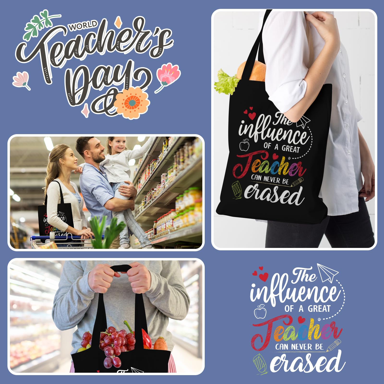 Canvas Tote Bag for Teachers - Women's Gift with Pockets for School & Work